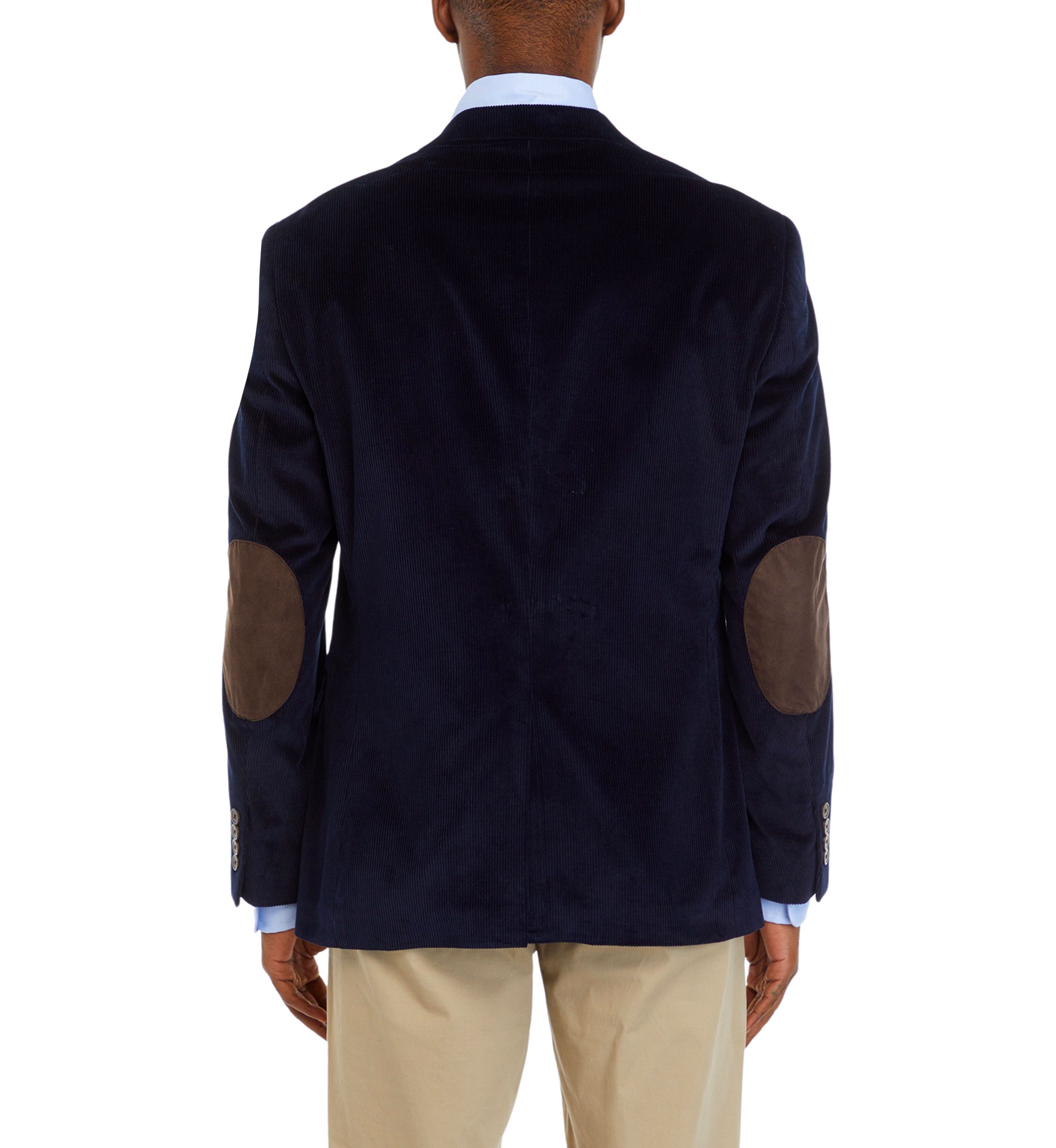Navy Corduroy Sport Coat with Brown Faux Suede Elbow Patch