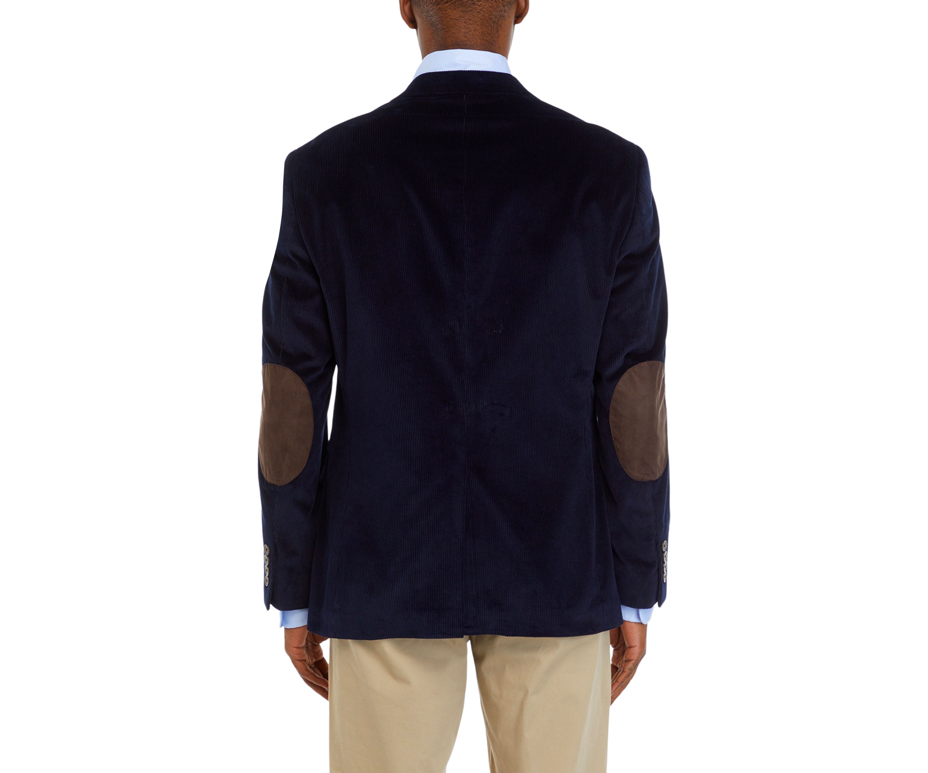 Navy Corduroy Sport Coat with Brown Faux Suede Elbow Patch