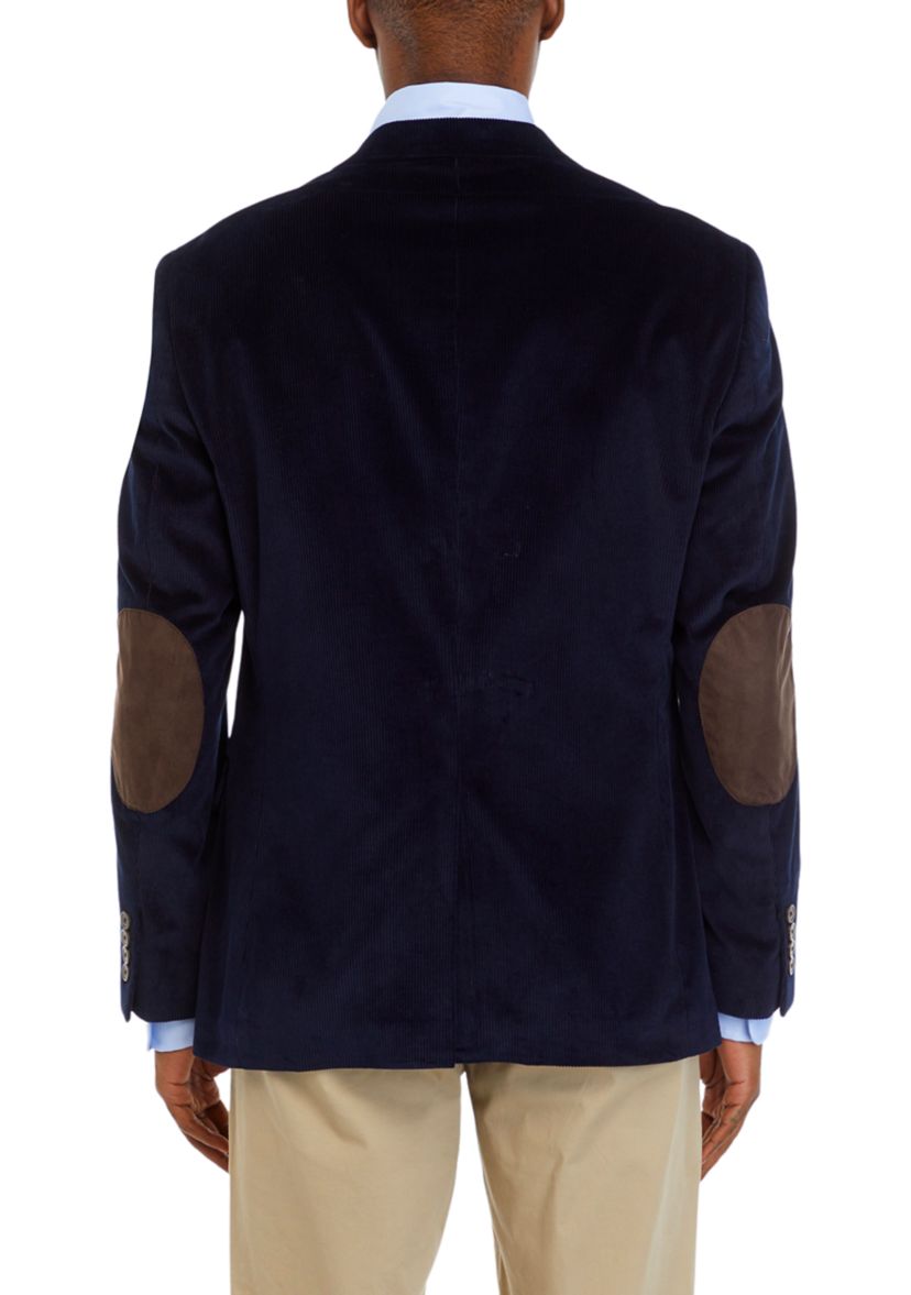 Navy Corduroy Sport Coat with Brown Faux Suede Elbow Patch