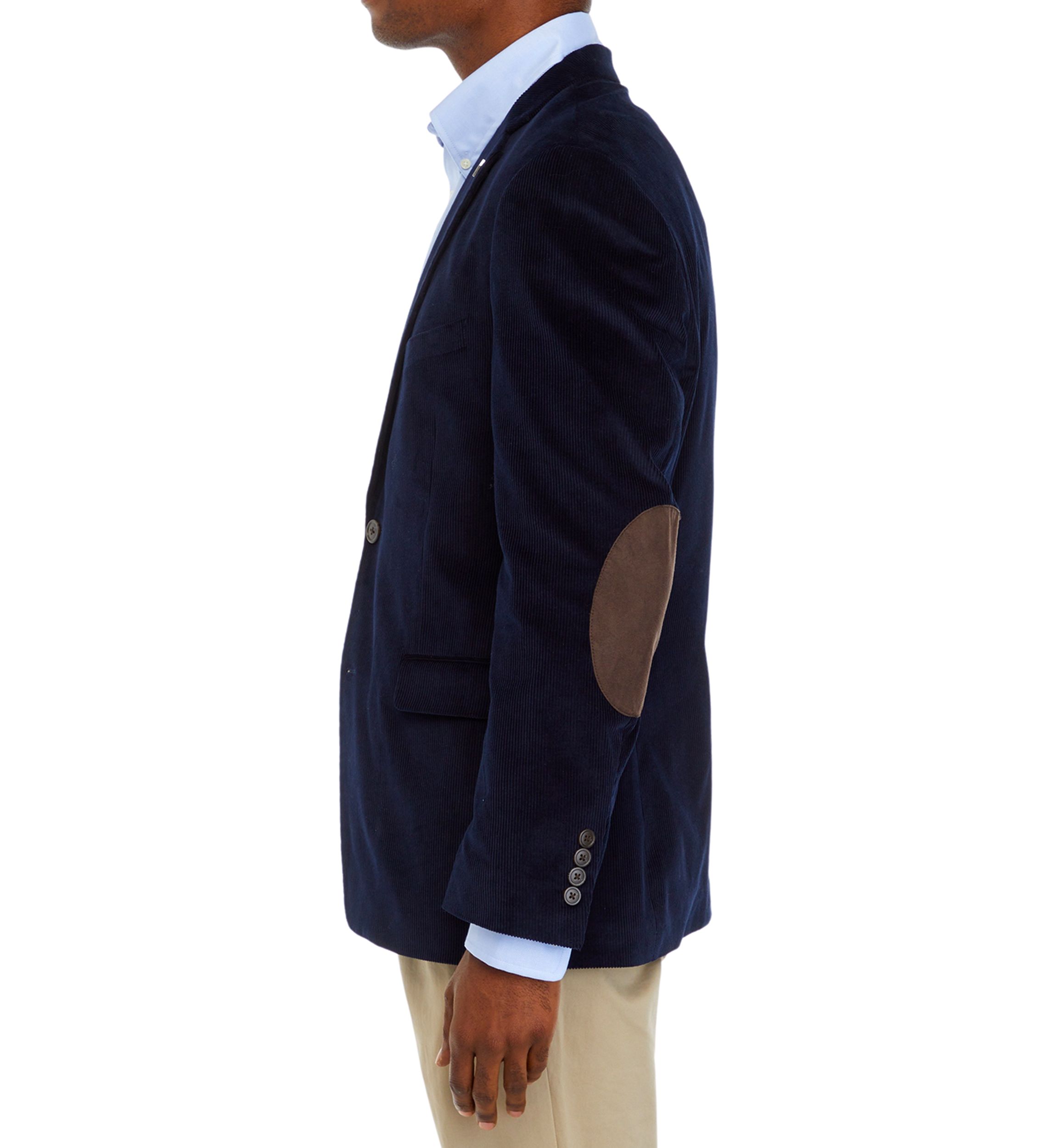 Navy Corduroy Sport Coat with Brown Faux Suede Elbow Patch
