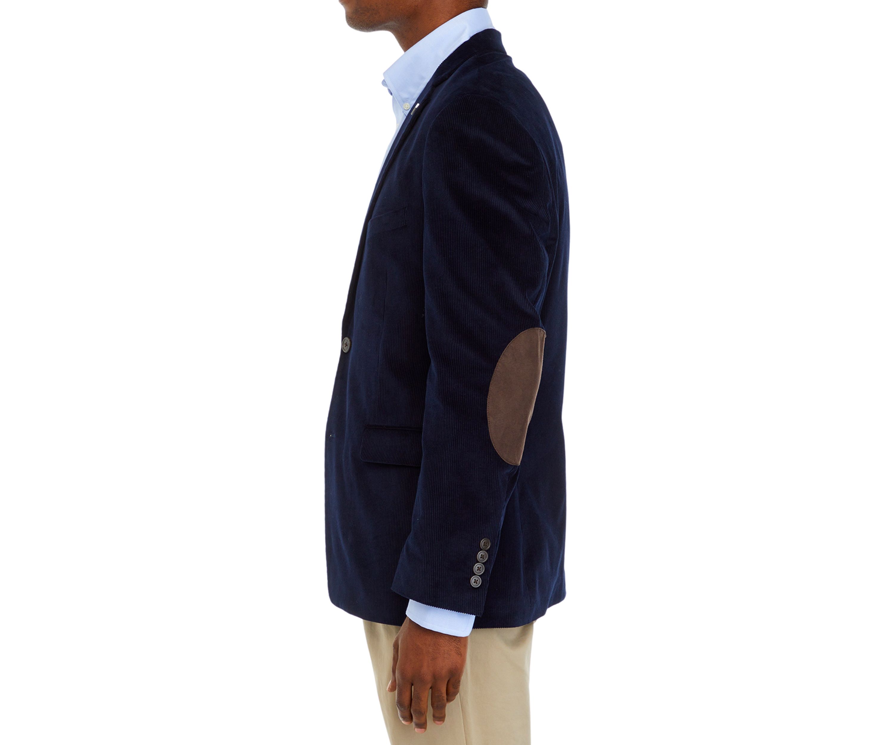 Navy Corduroy Sport Coat with Brown Faux Suede Elbow Patch
