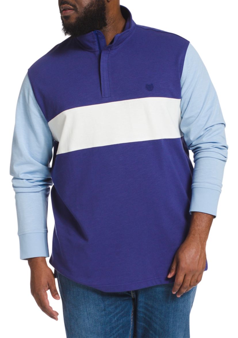 Big & Tall Long Sleeve Quarter Zip Mock Neck Birdseye Knit Pullover
