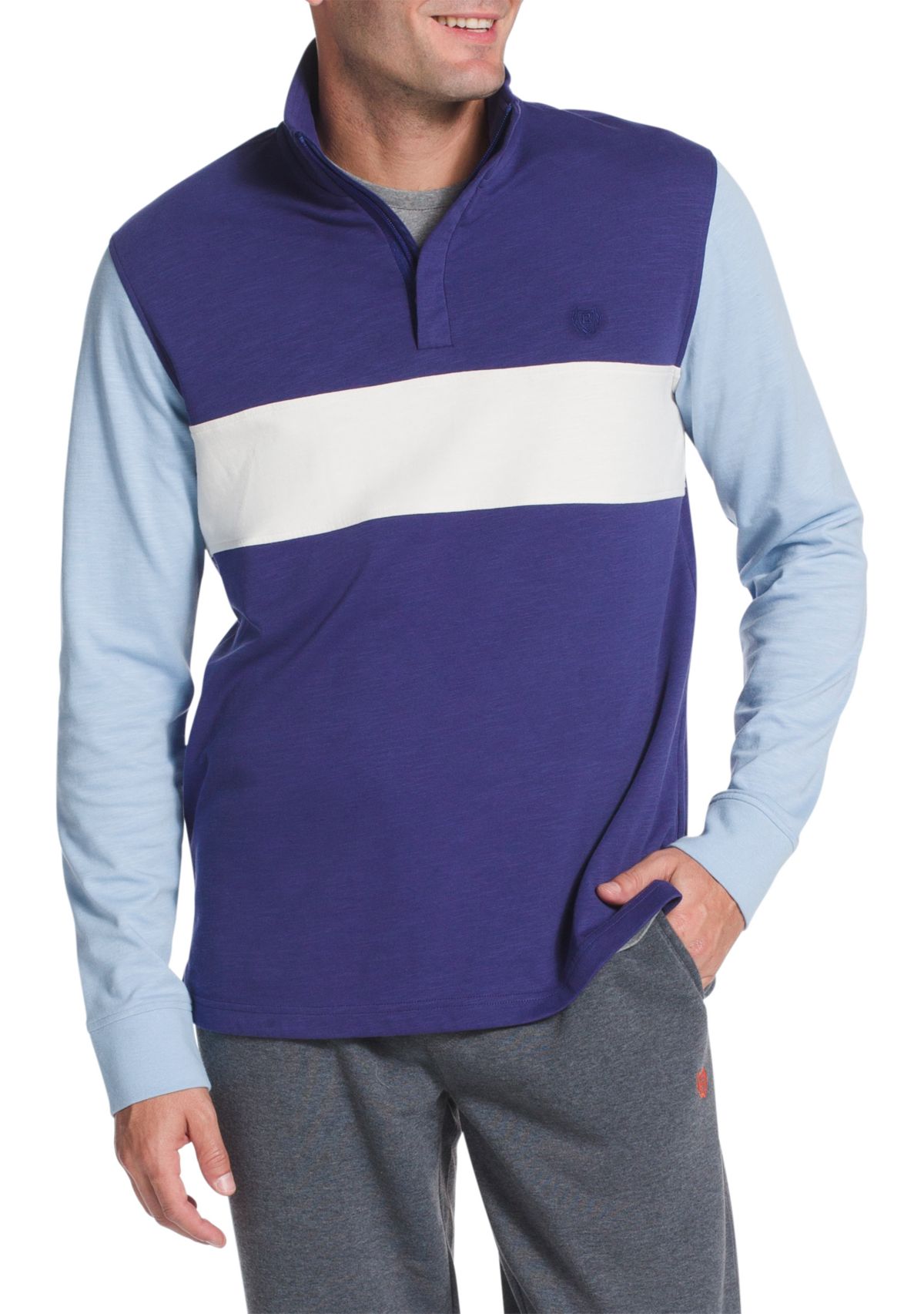   Long Sleeve Front Stripe Mock Neck Knit Pullover 