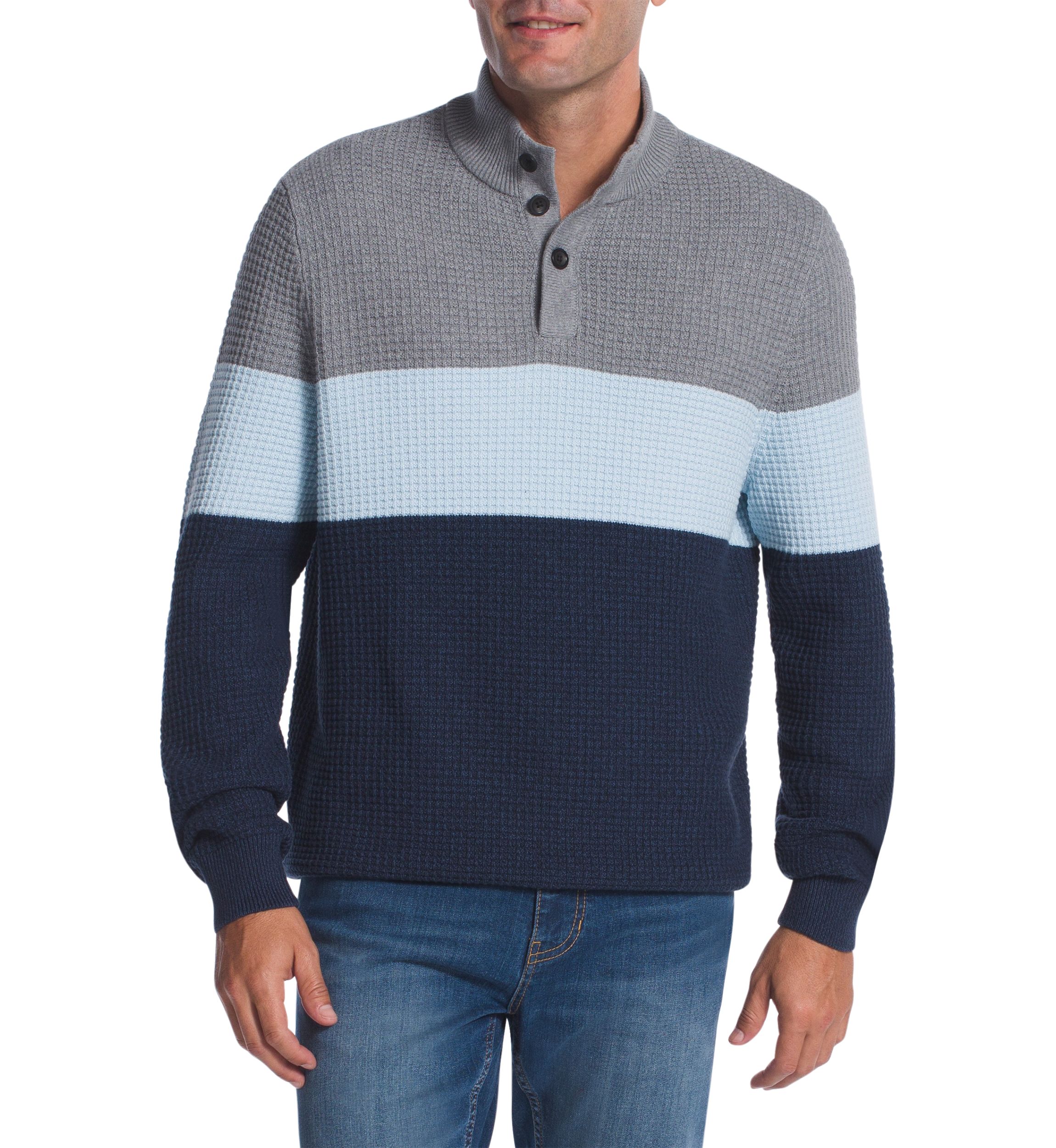 Color Block Stripe Mock Neck Sweater 