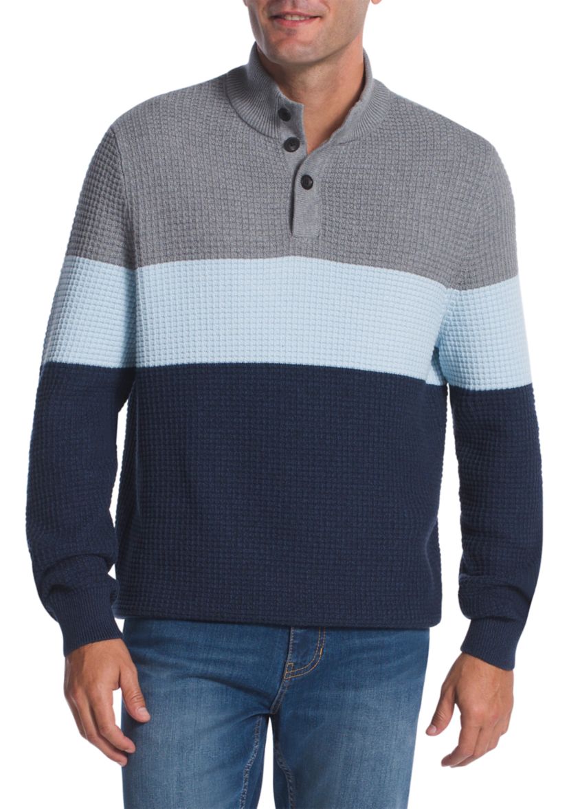 Color Block Stripe Mock Neck Sweater 