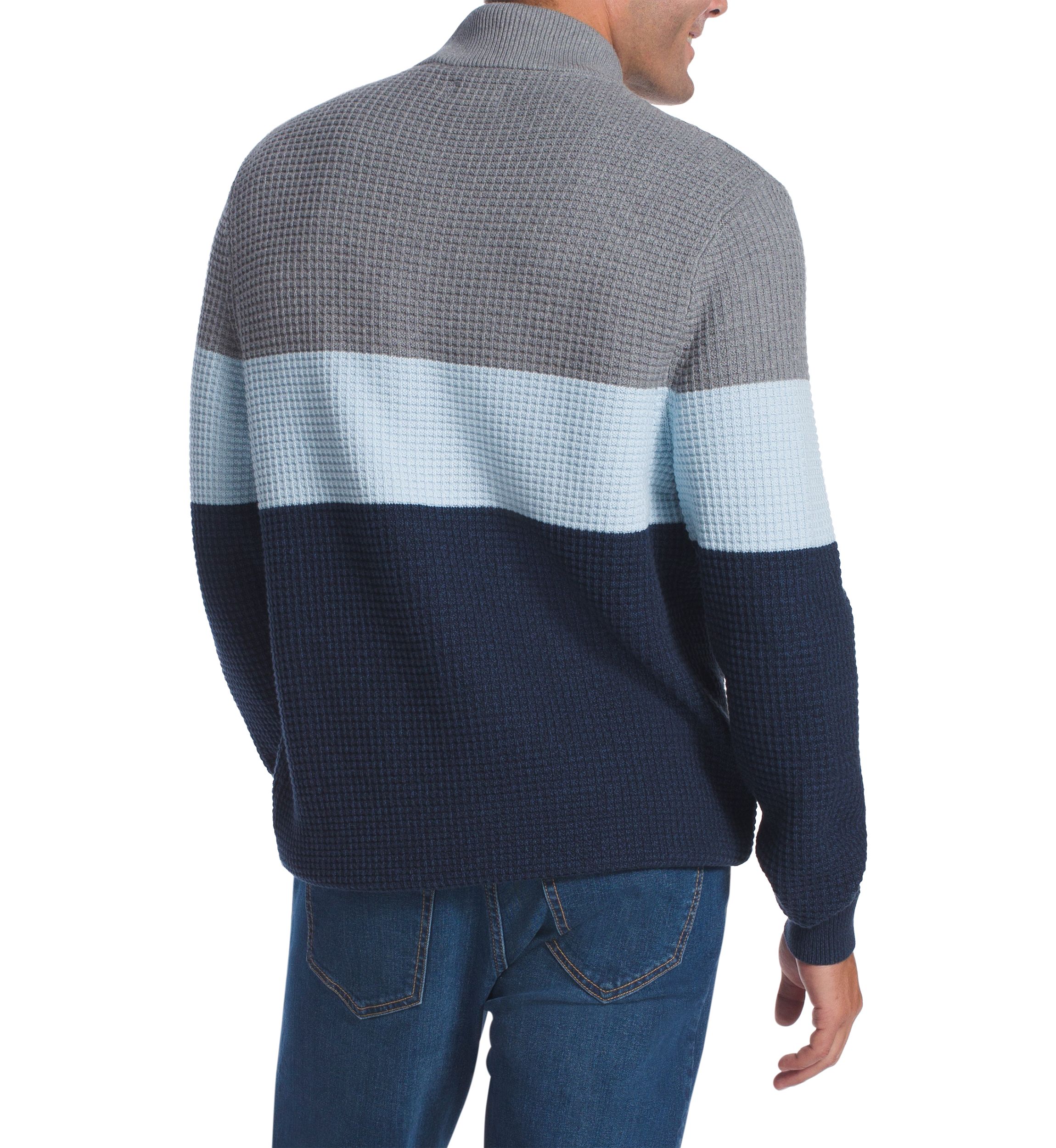 Color Block Stripe Mock Neck Sweater 
