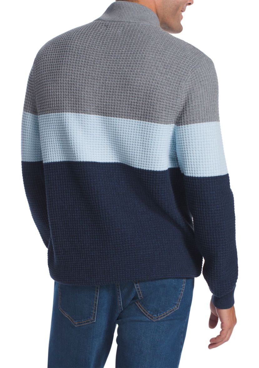 Color Block Stripe Mock Neck Sweater 
