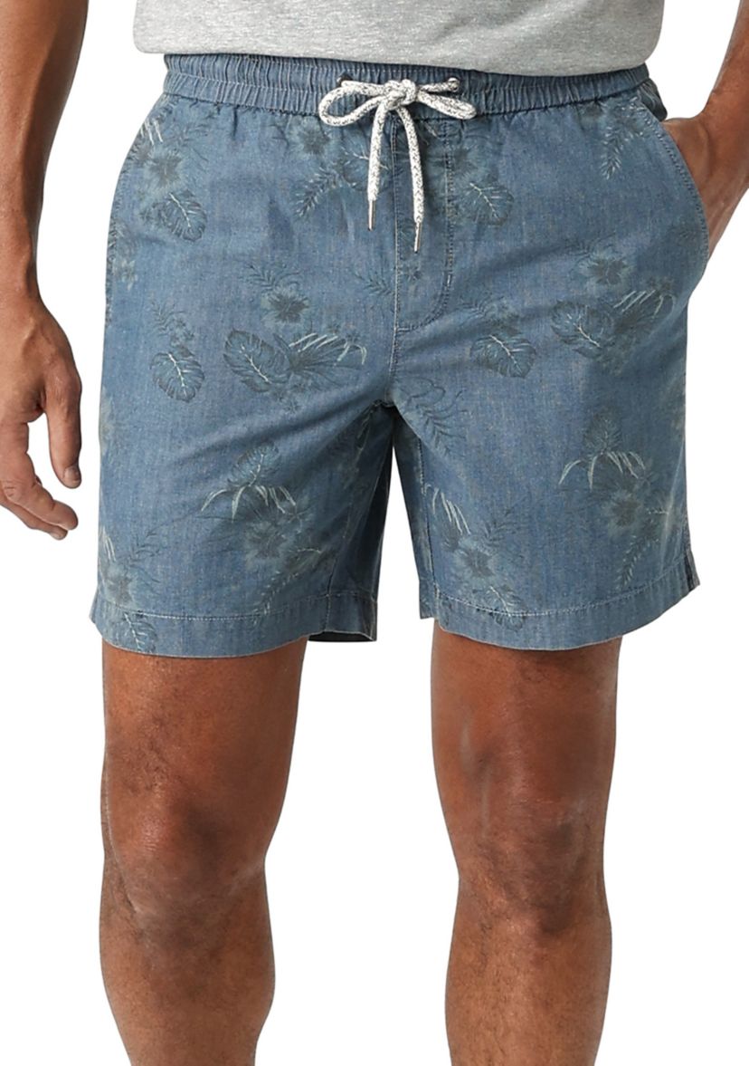 7" Indigo Pull On Tropical Shorts