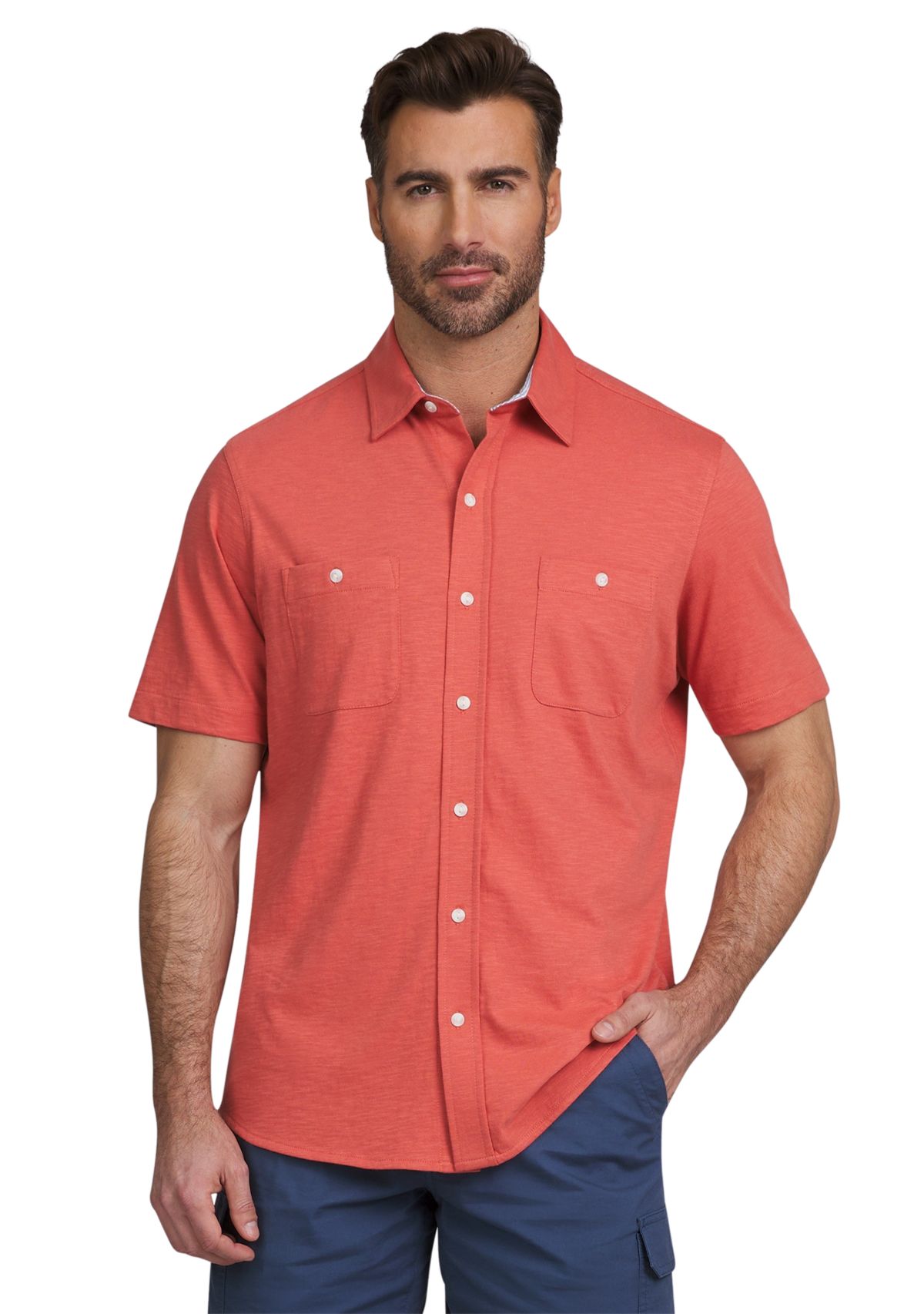 Slub Button Up Solid Shirt 