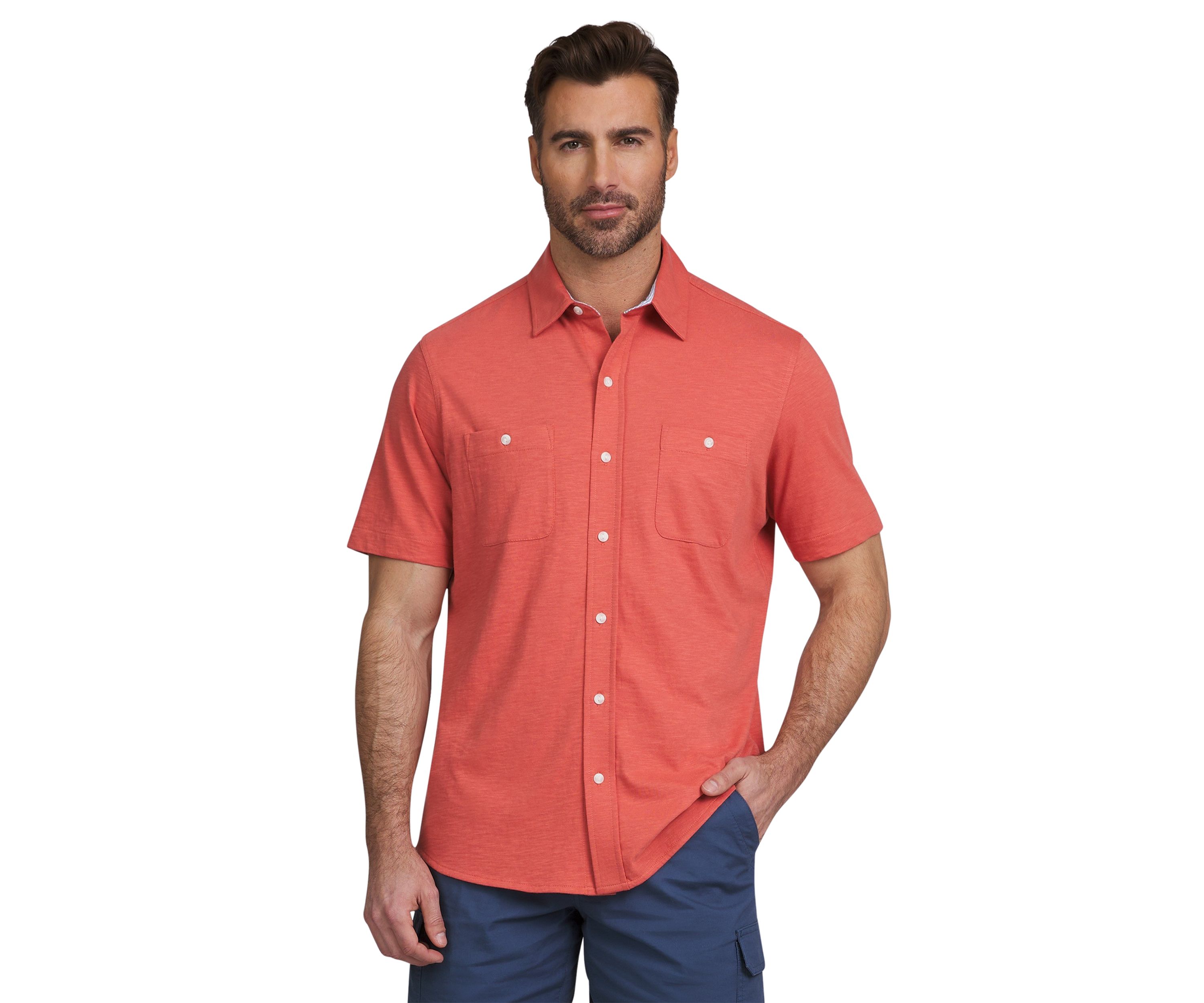 Slub Button Up Solid Shirt 