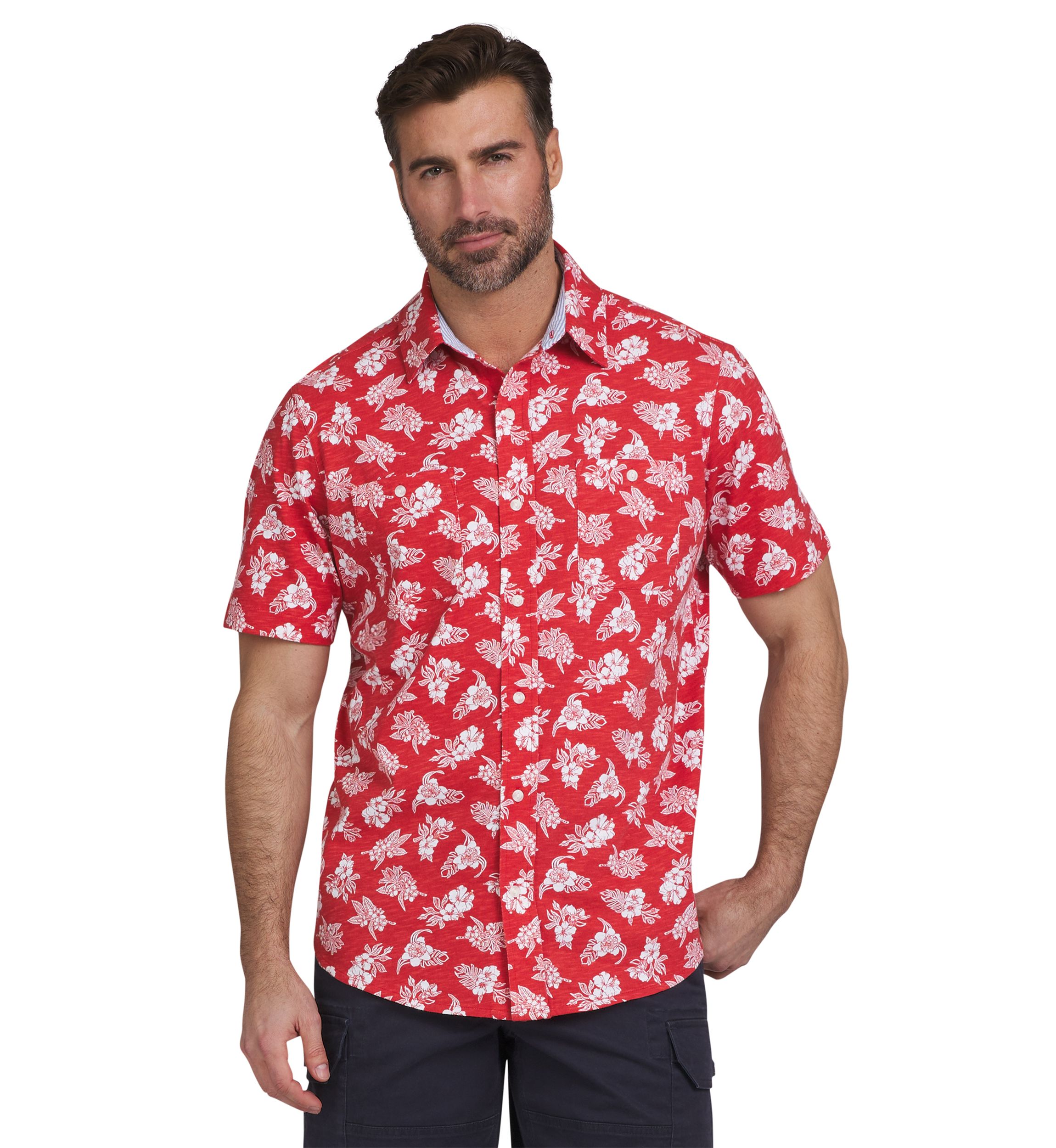 Slub Button Up Printed Shirt 