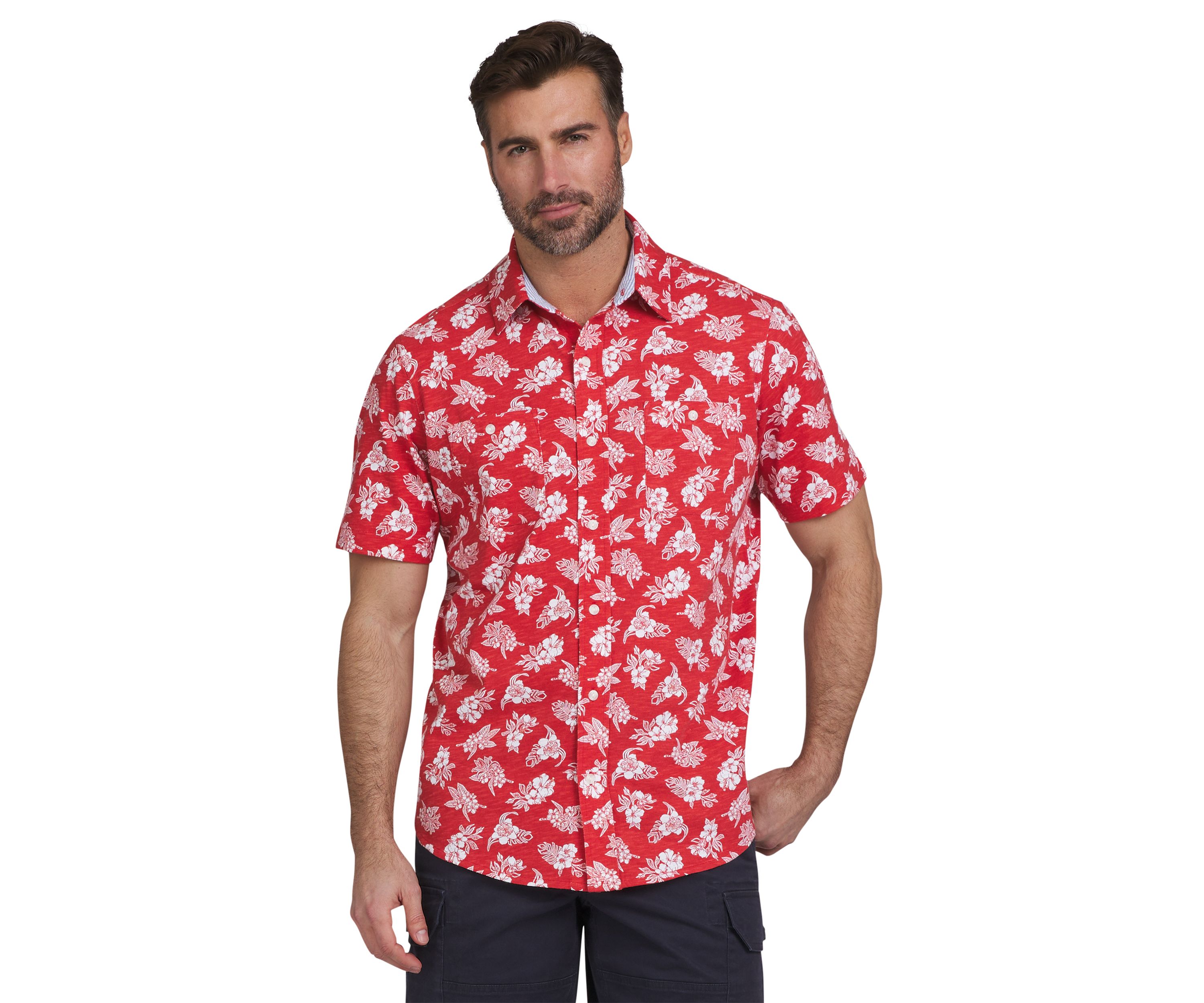 Slub Button Up Printed Shirt 