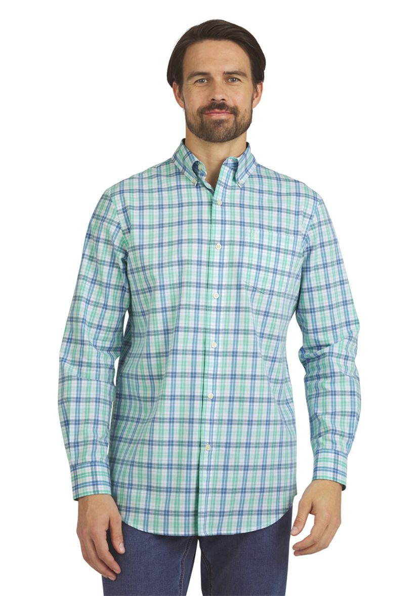 Mens Long Sleeve Plaid Poplin Shirt