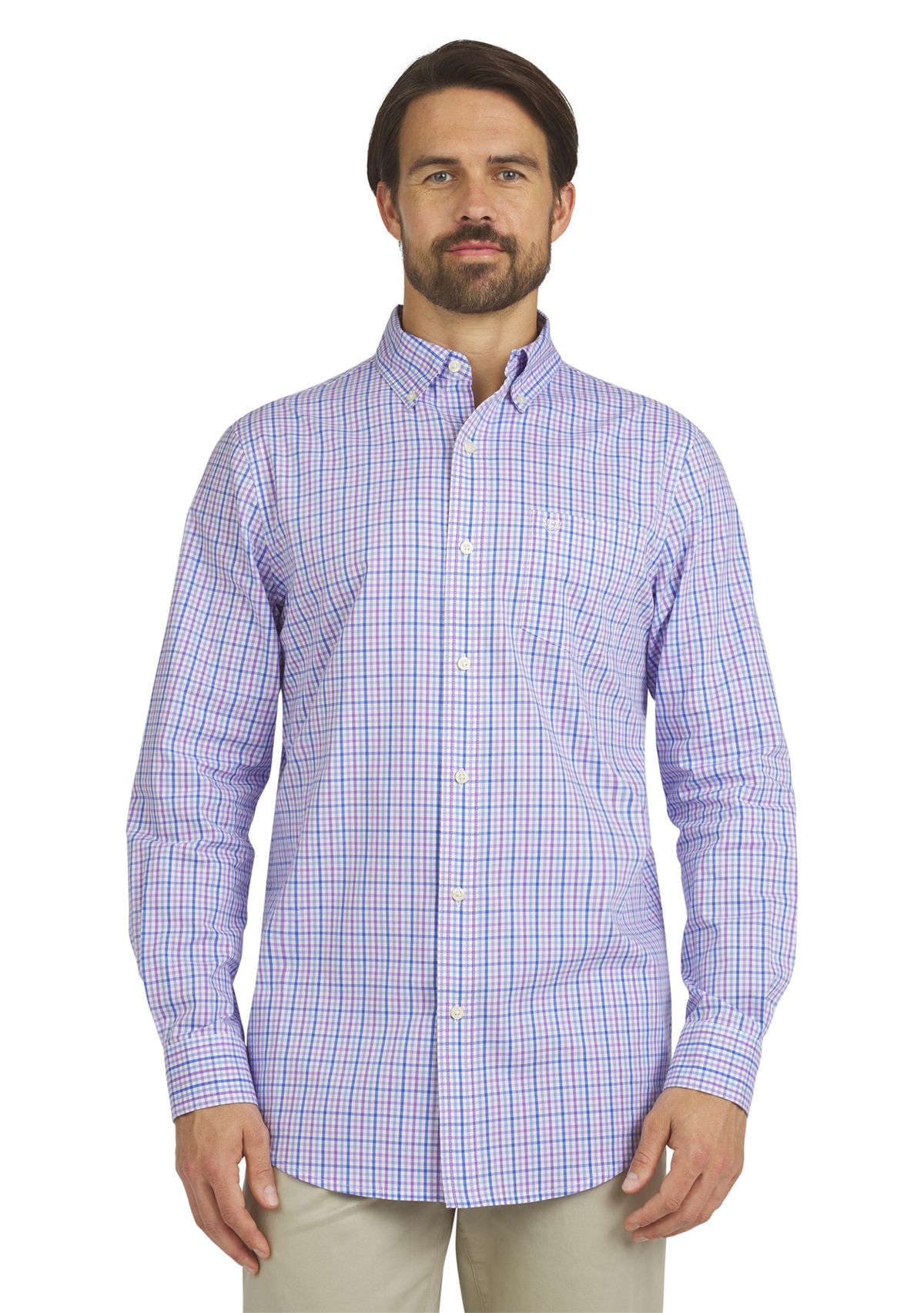 Mens Long Sleeve Plaid Poplin Shirt