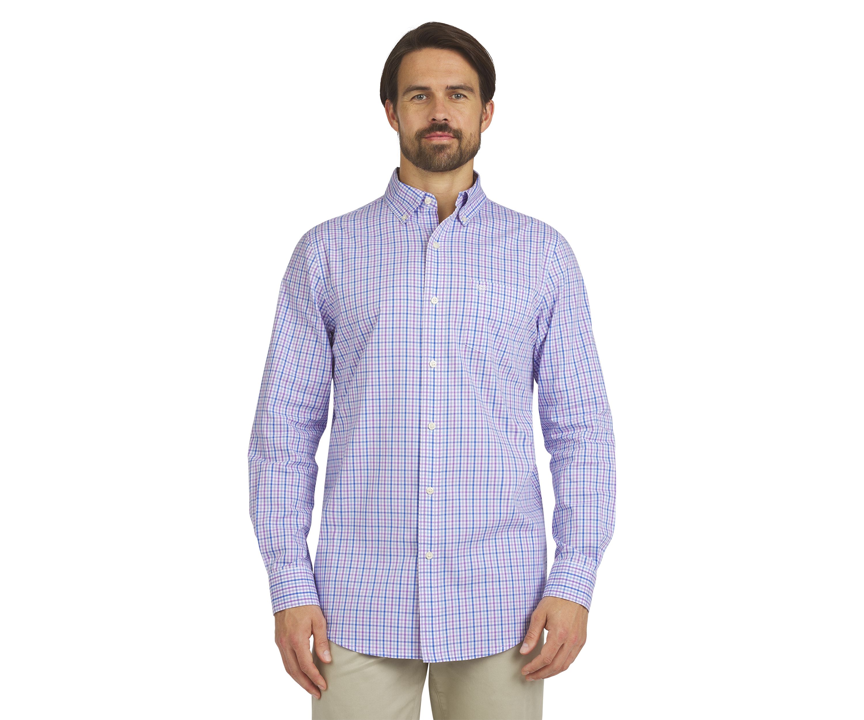 Mens Long Sleeve Plaid Poplin Shirt