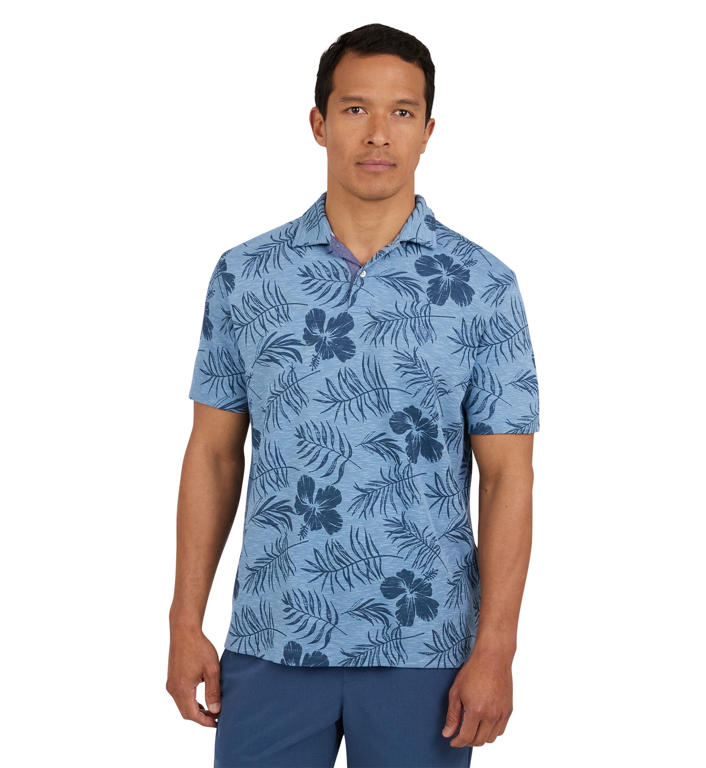 Short Sleeve Tropical Print Polo Shirt 