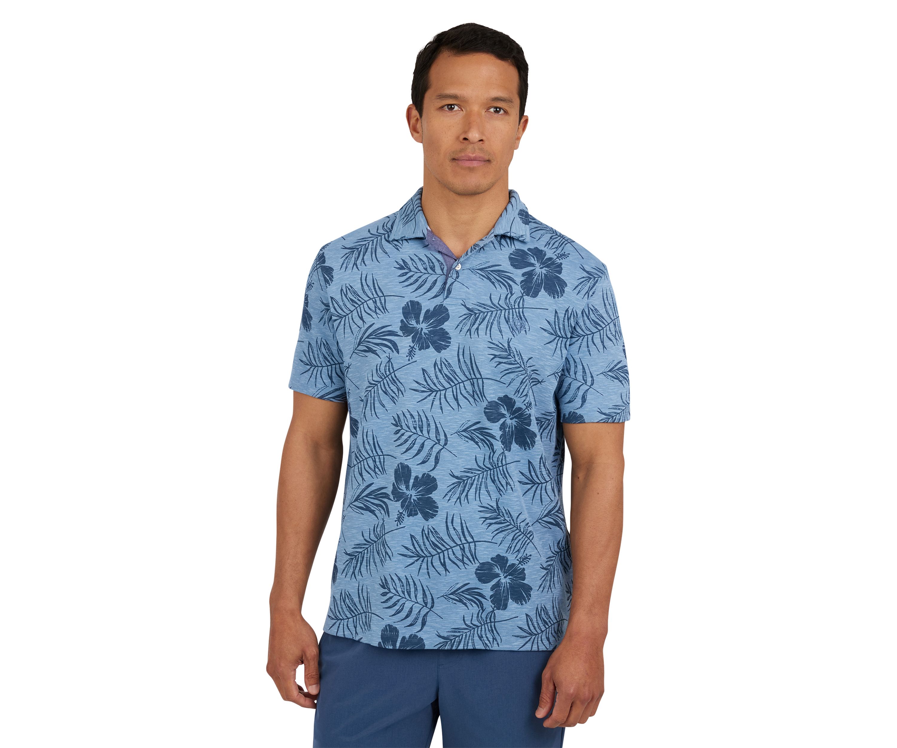 Short Sleeve Tropical Print Polo Shirt 
