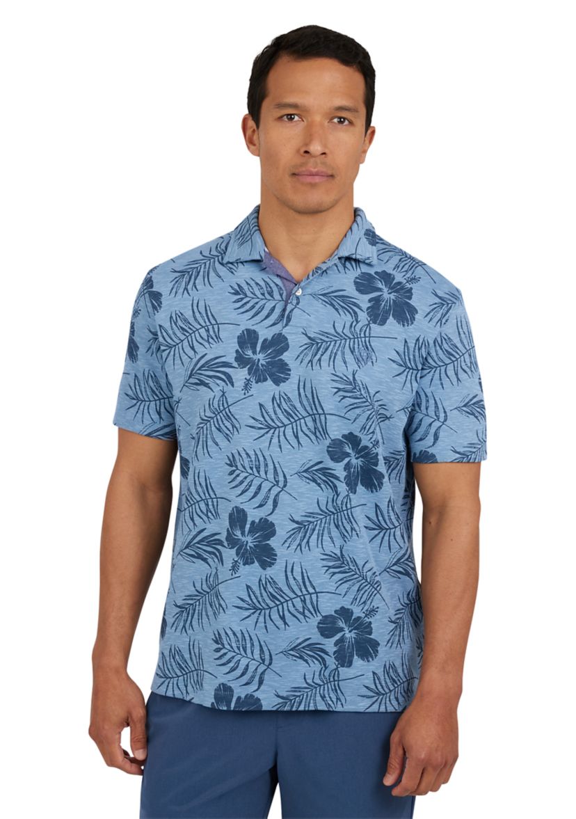 Short Sleeve Tropical Print Polo Shirt 