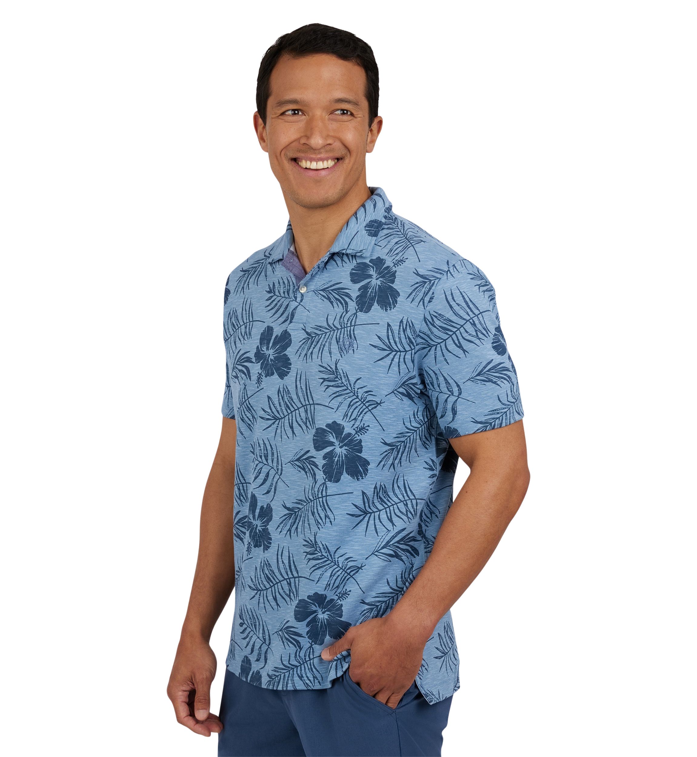 Short Sleeve Tropical Print Polo Shirt 