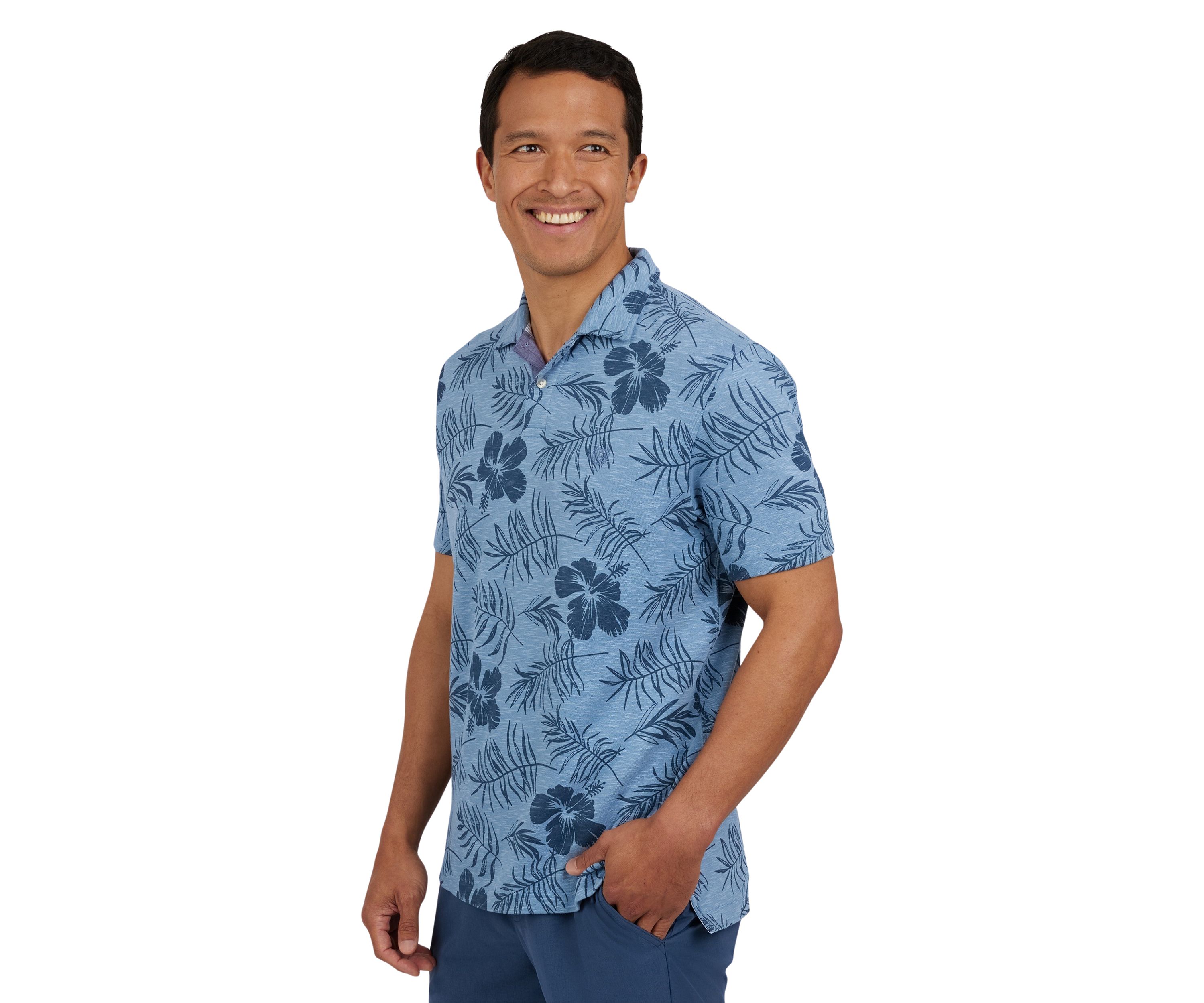 Short Sleeve Tropical Print Polo Shirt 