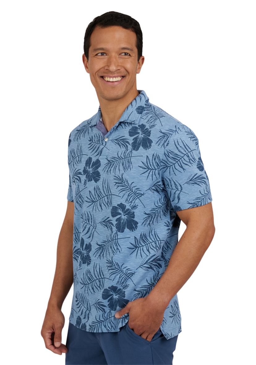 Short Sleeve Tropical Print Polo Shirt 
