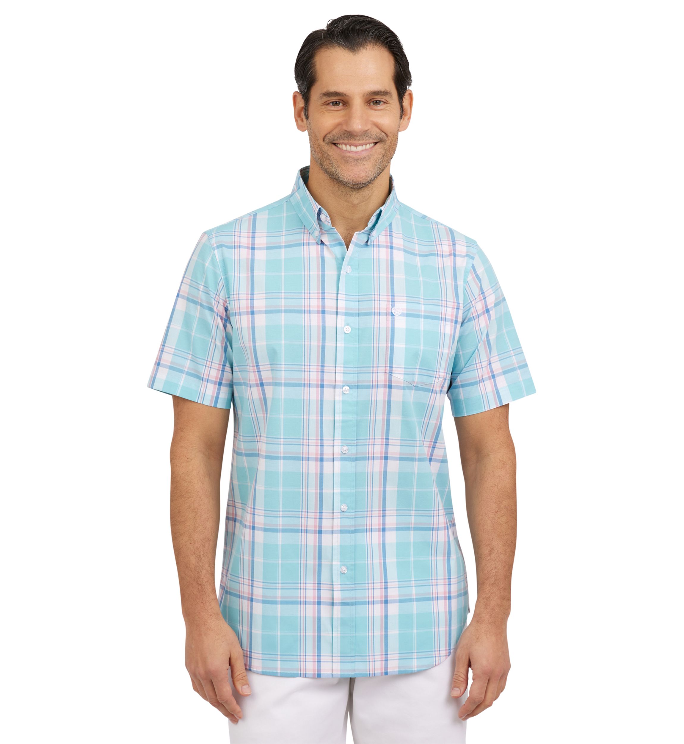 Short Sleeve Plaid Stretch Poplin Shirt 