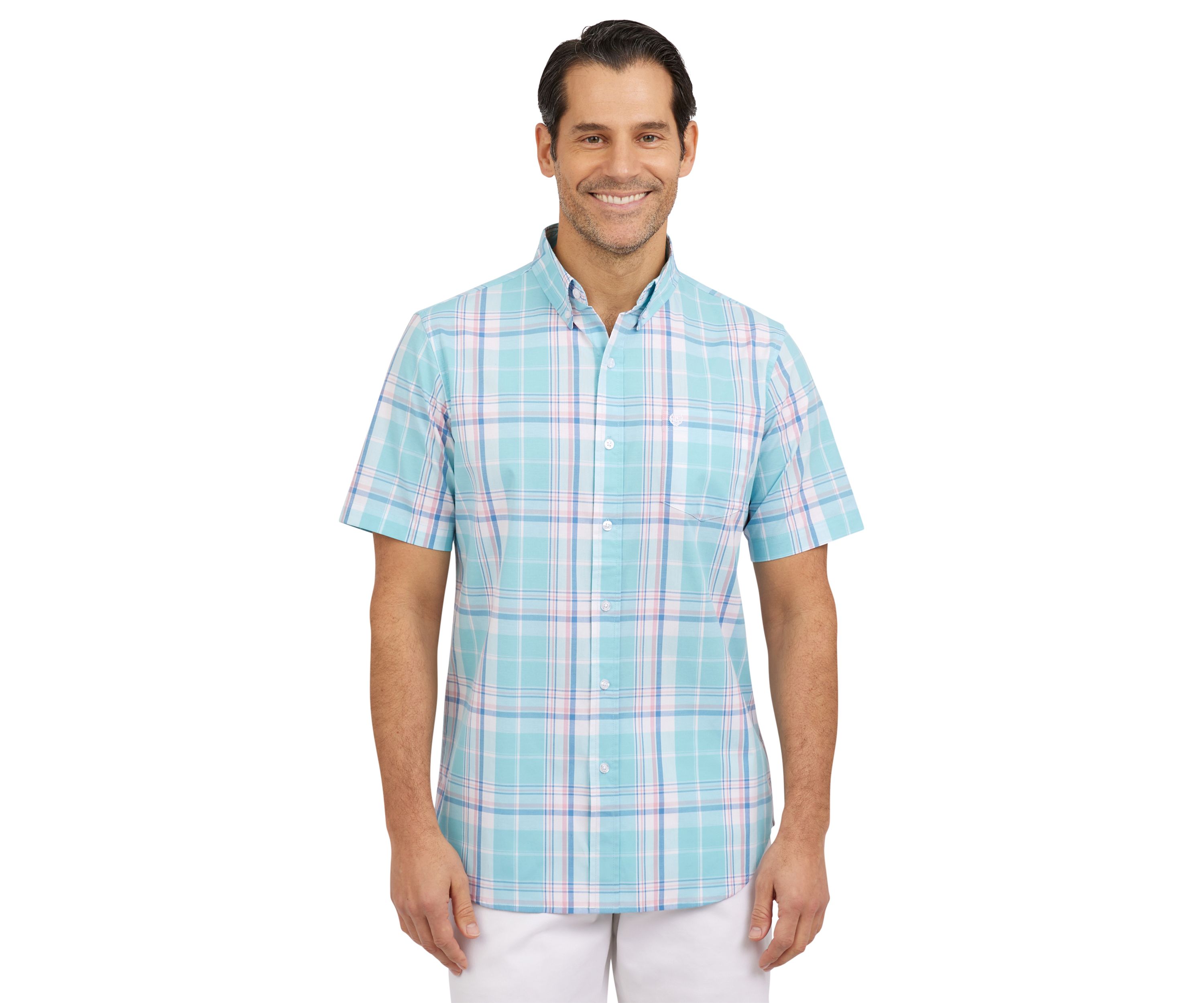 Short Sleeve Plaid Stretch Poplin Shirt 