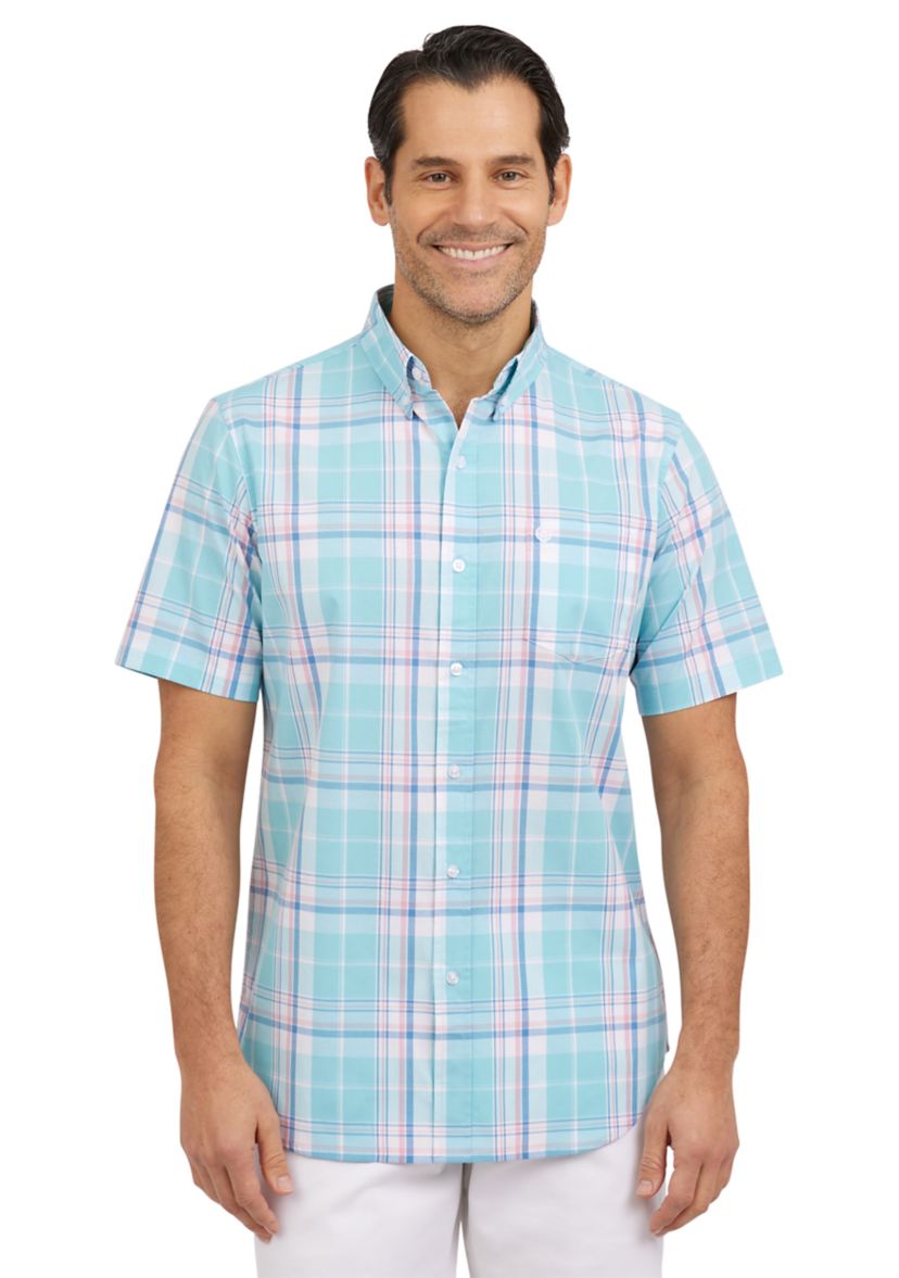 Short Sleeve Plaid Stretch Poplin Shirt 