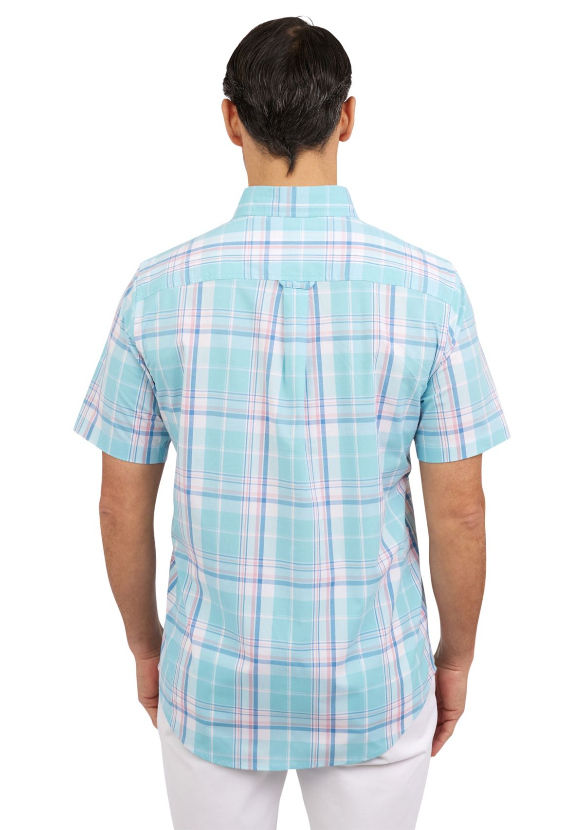 Short Sleeve Plaid Stretch Poplin Shirt 