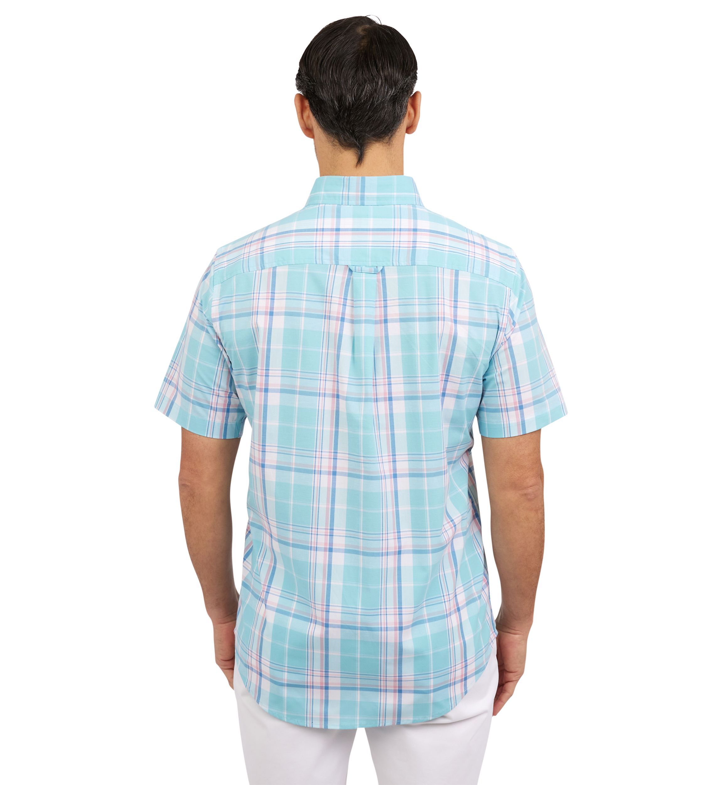 Short Sleeve Plaid Stretch Poplin Shirt 