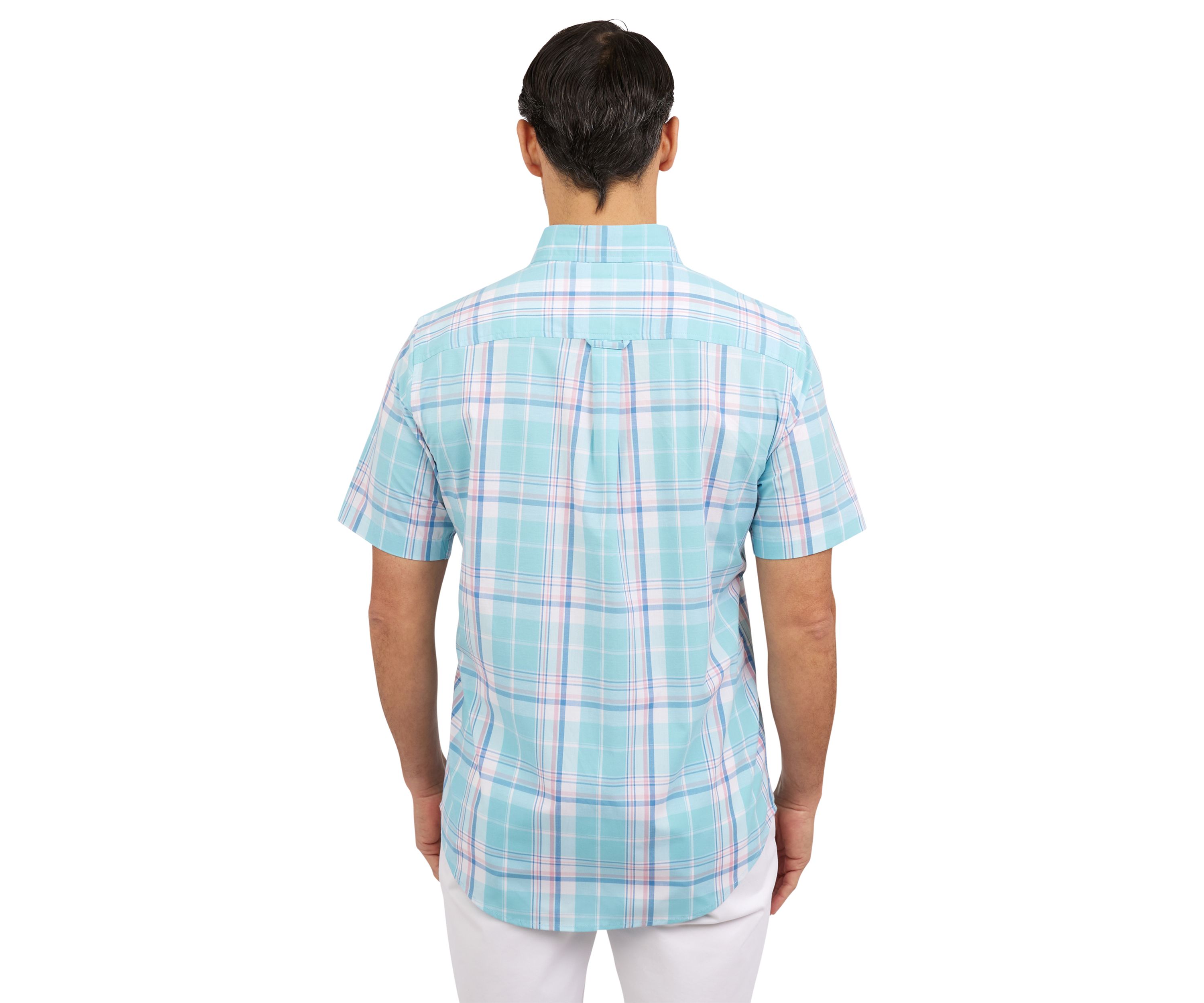Short Sleeve Plaid Stretch Poplin Shirt 