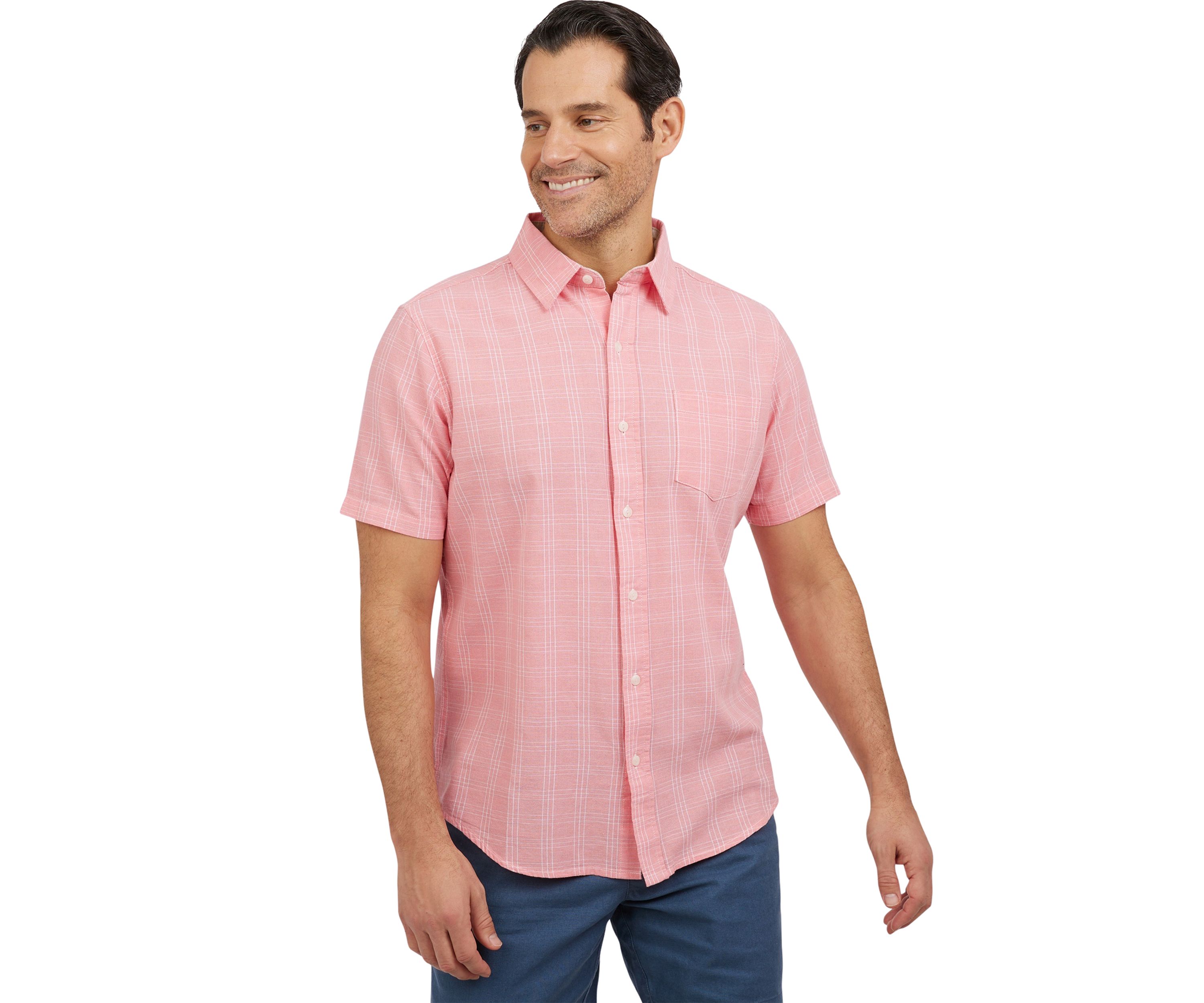Short Sleeve Yarn Dyed Cotton Slub Shirt