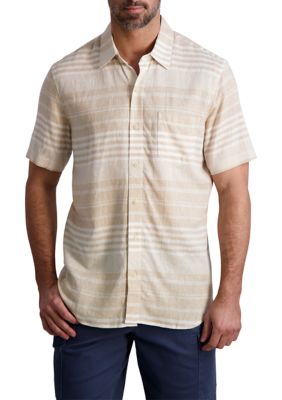 Chaps Short Sleeve Coastland Wash Linen Blend Stripe Woven Shirt | belk