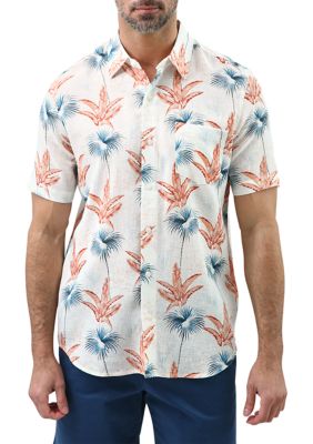Chaps Short Sleeve Coastland Wash Linen Blend Printed Woven Shirt | belk
