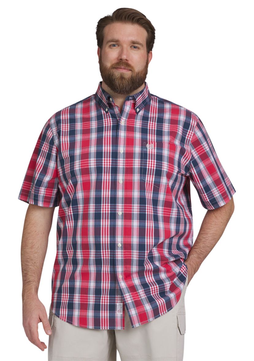Big & Tall Easy Care Plaid Printed Woven Americana Shirt