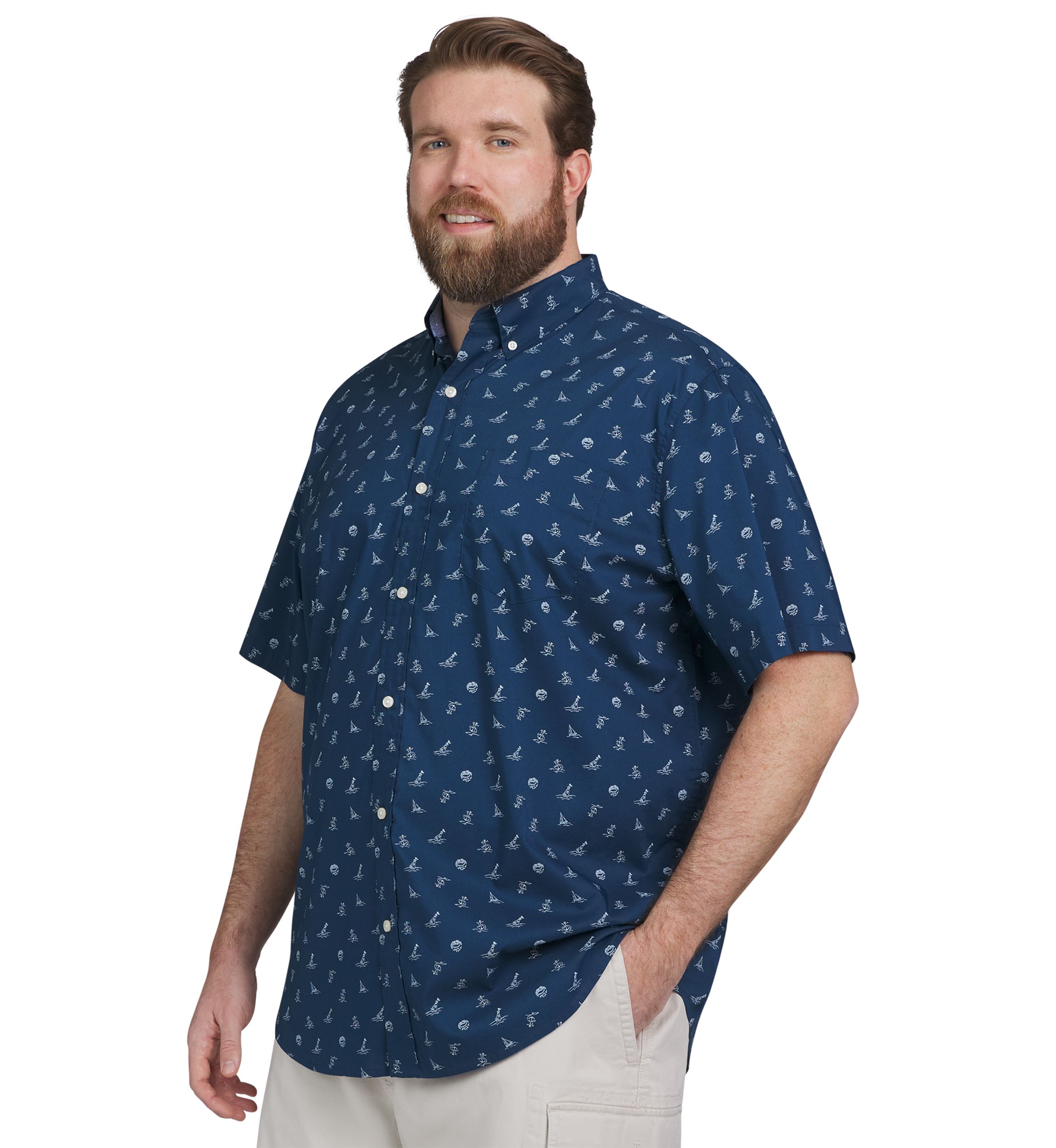 Big & Tall Short Sleeve Poplin Print Woven Shirt