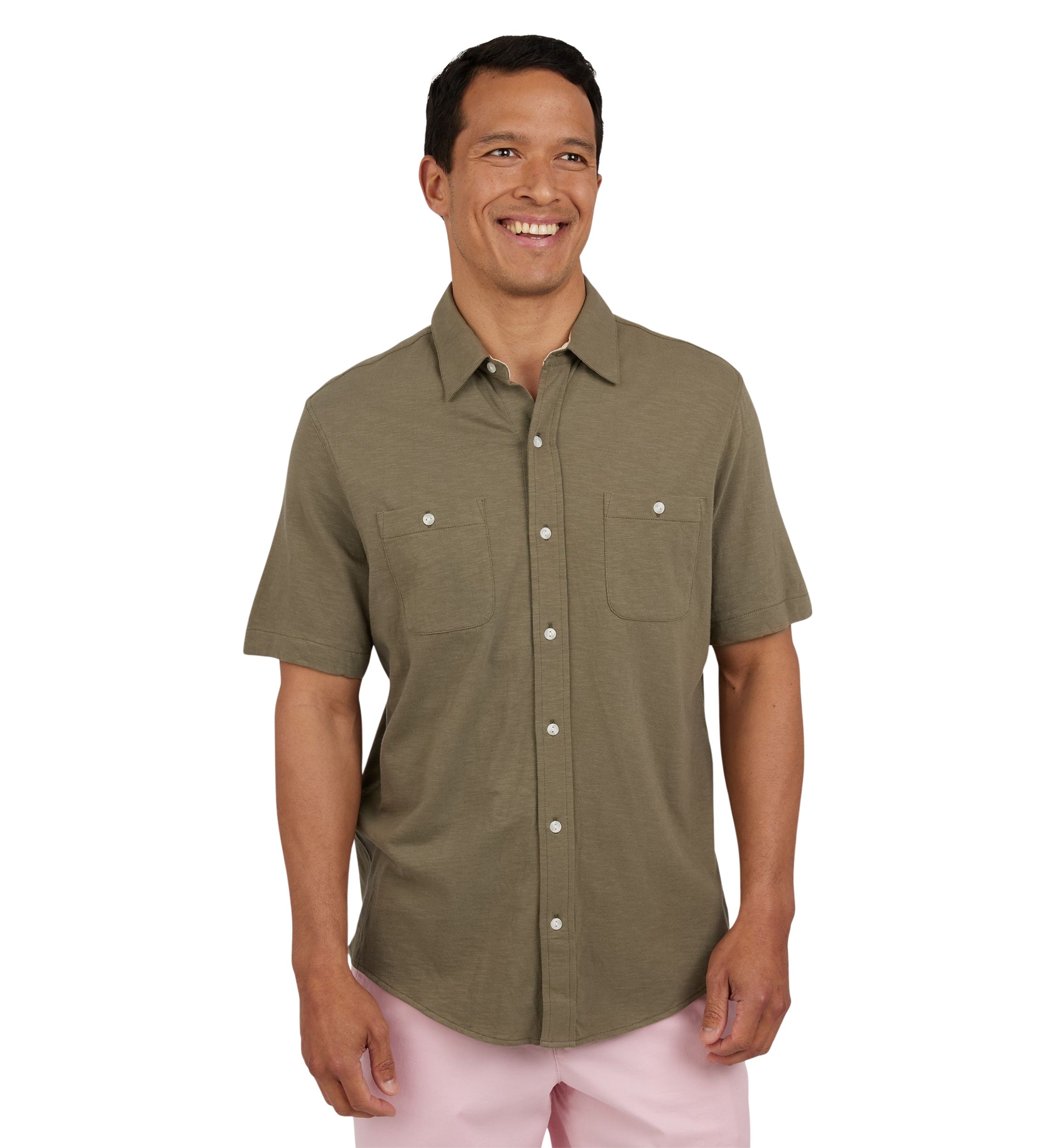 Short Sleeve Slub Button Front Shirt 