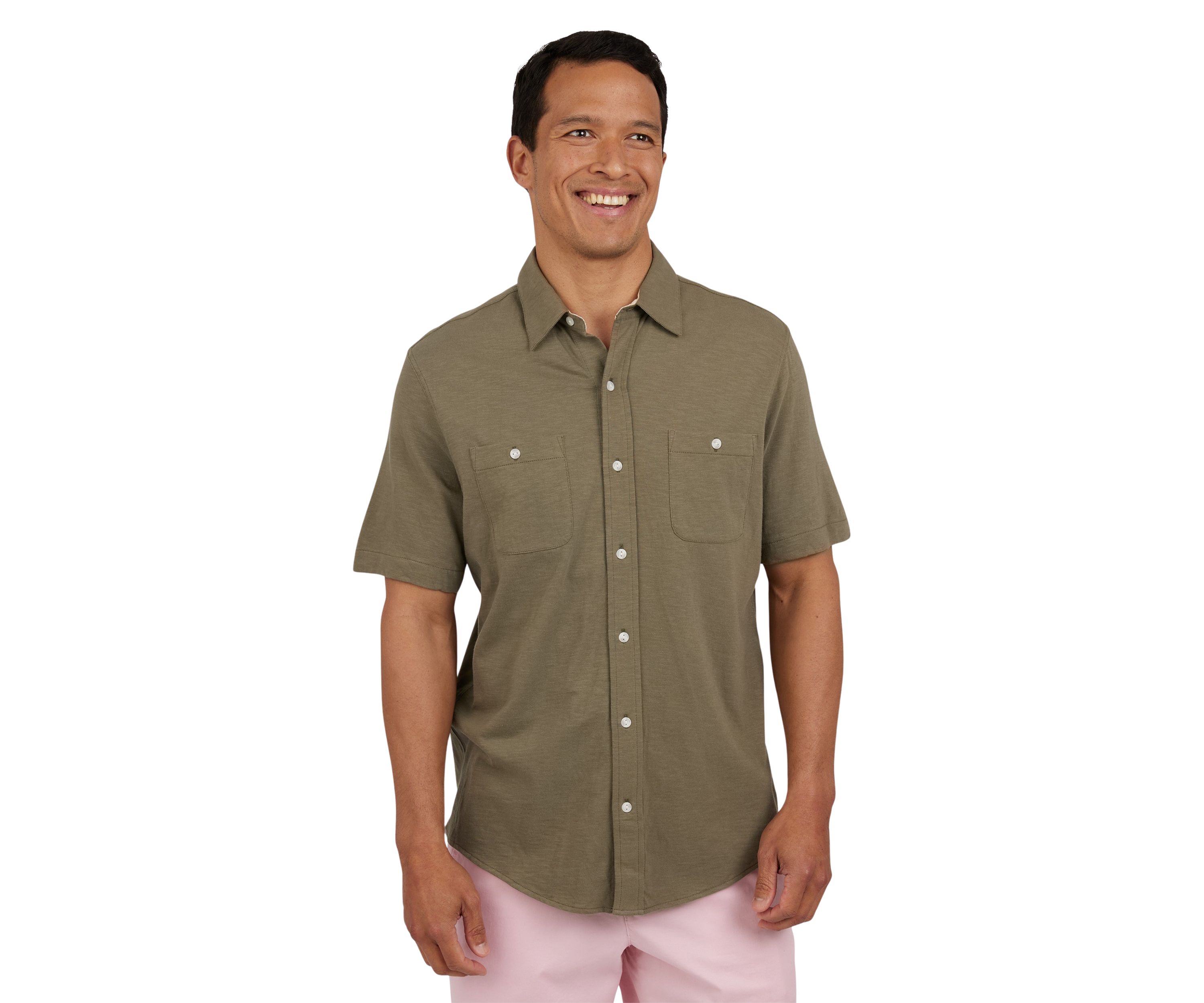 Short Sleeve Slub Button Front Shirt 