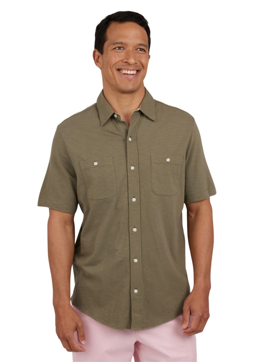 Short Sleeve Slub Button Front Shirt 