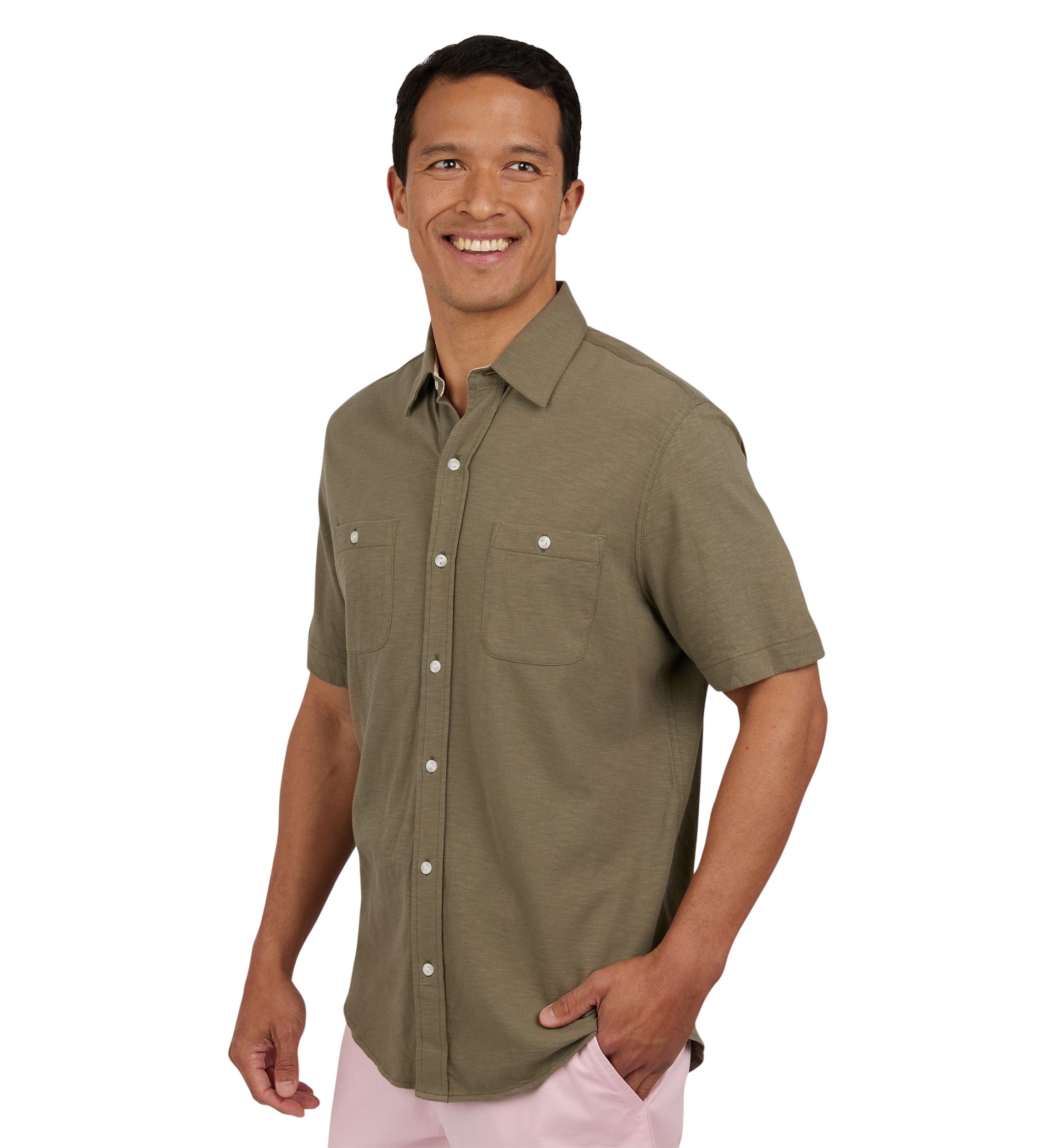 Short Sleeve Slub Button Front Shirt 