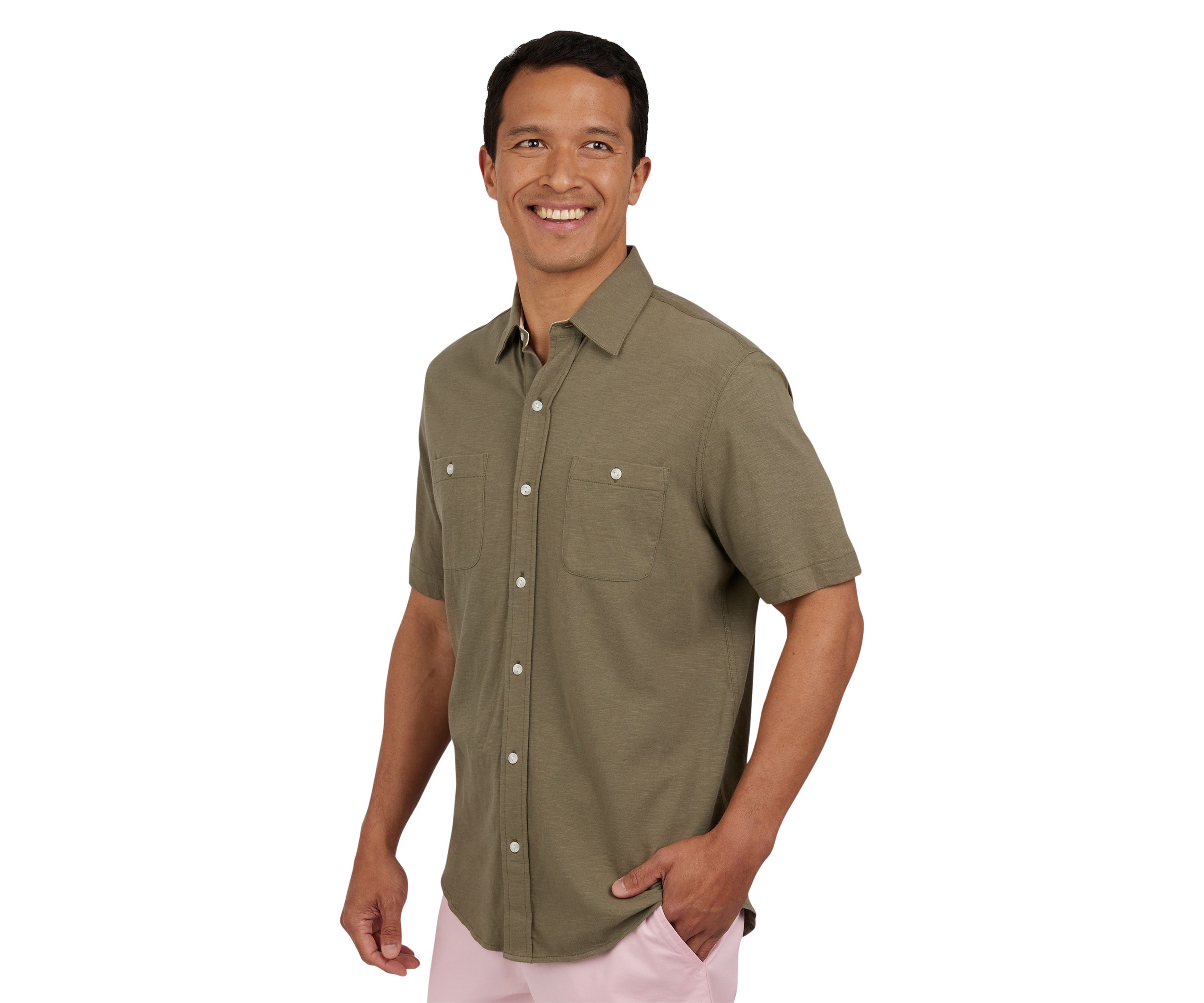 Short Sleeve Slub Button Front Shirt 