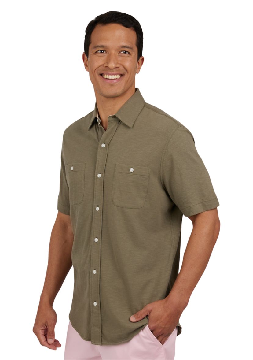 Short Sleeve Slub Button Front Shirt 