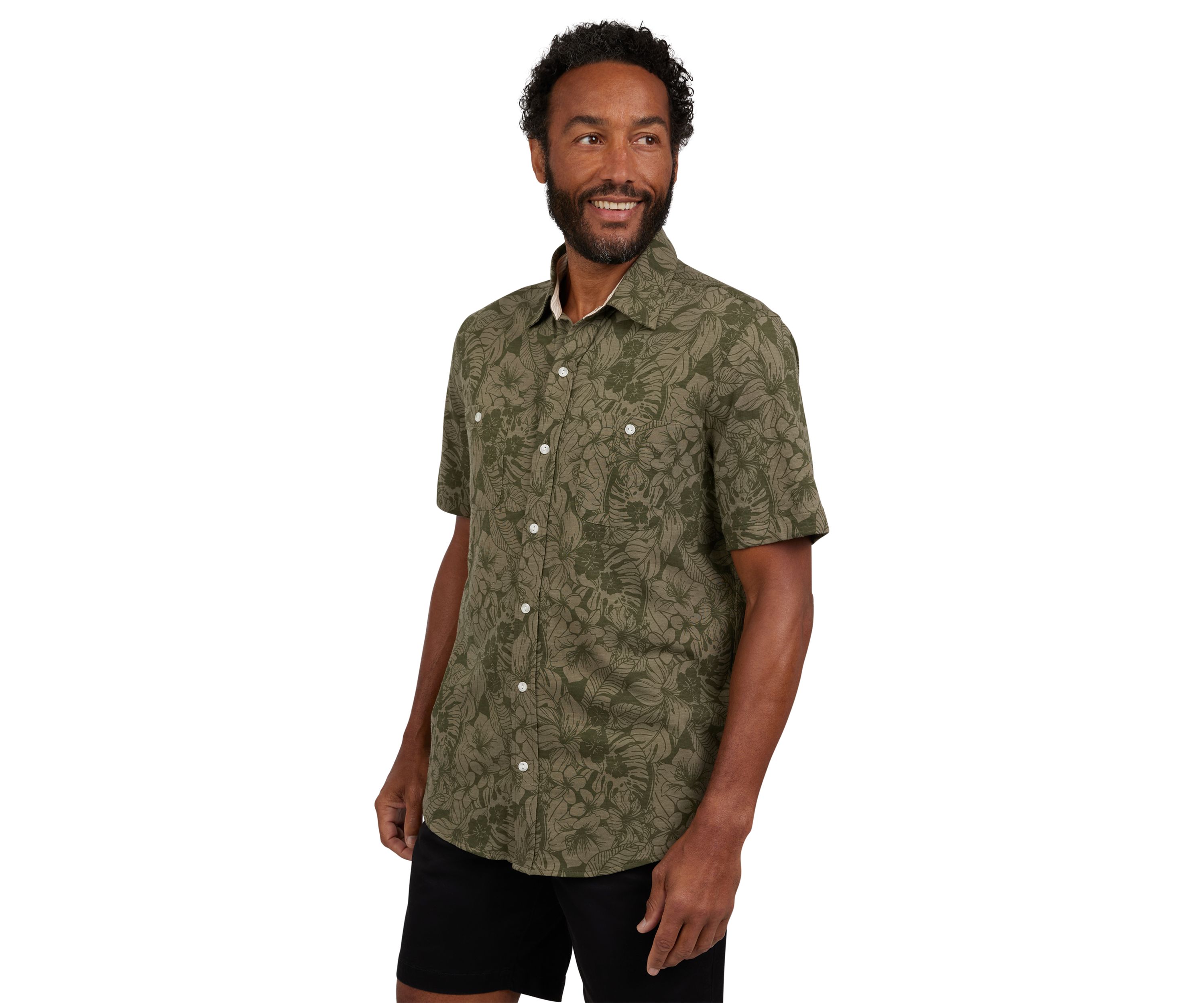 Short Sleeve Slub Button Front Shirt