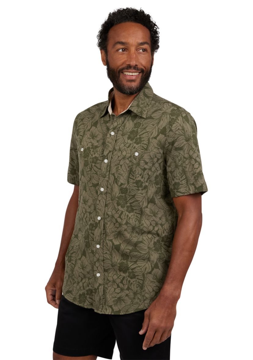 Short Sleeve Slub Button Front Shirt