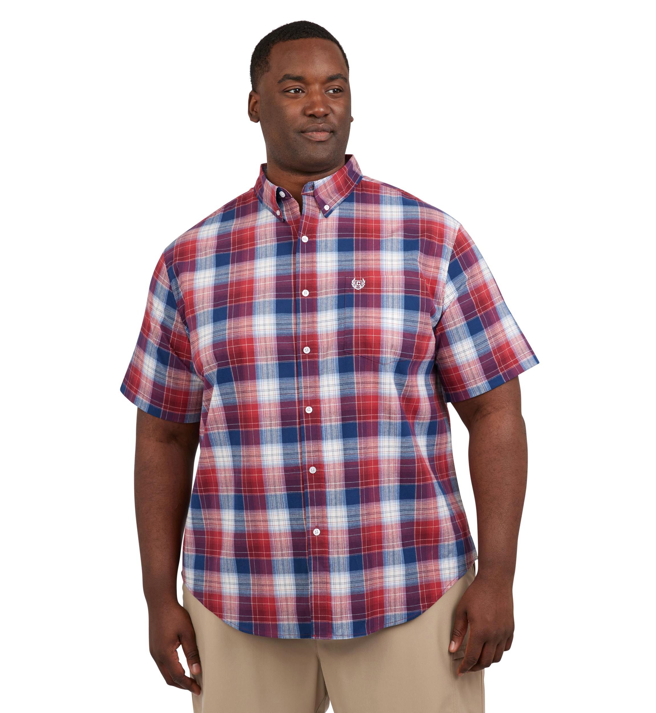 chaps big and tall dress shirts Chaps Mens Big & Tall Wrinkle-Free Dress Shirt Stretch Collar Red Check New  $55