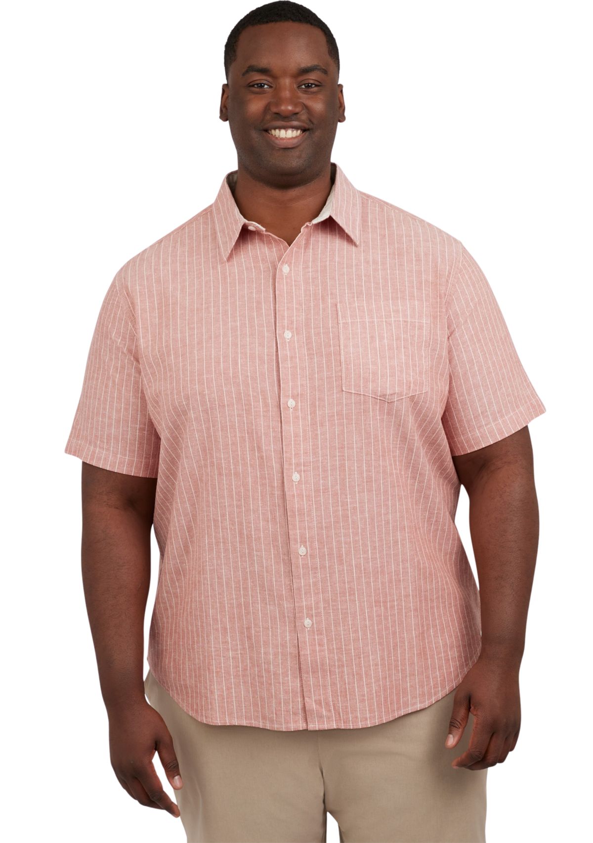 Big & Tall Stripe Linen Blend Woven Shirt 