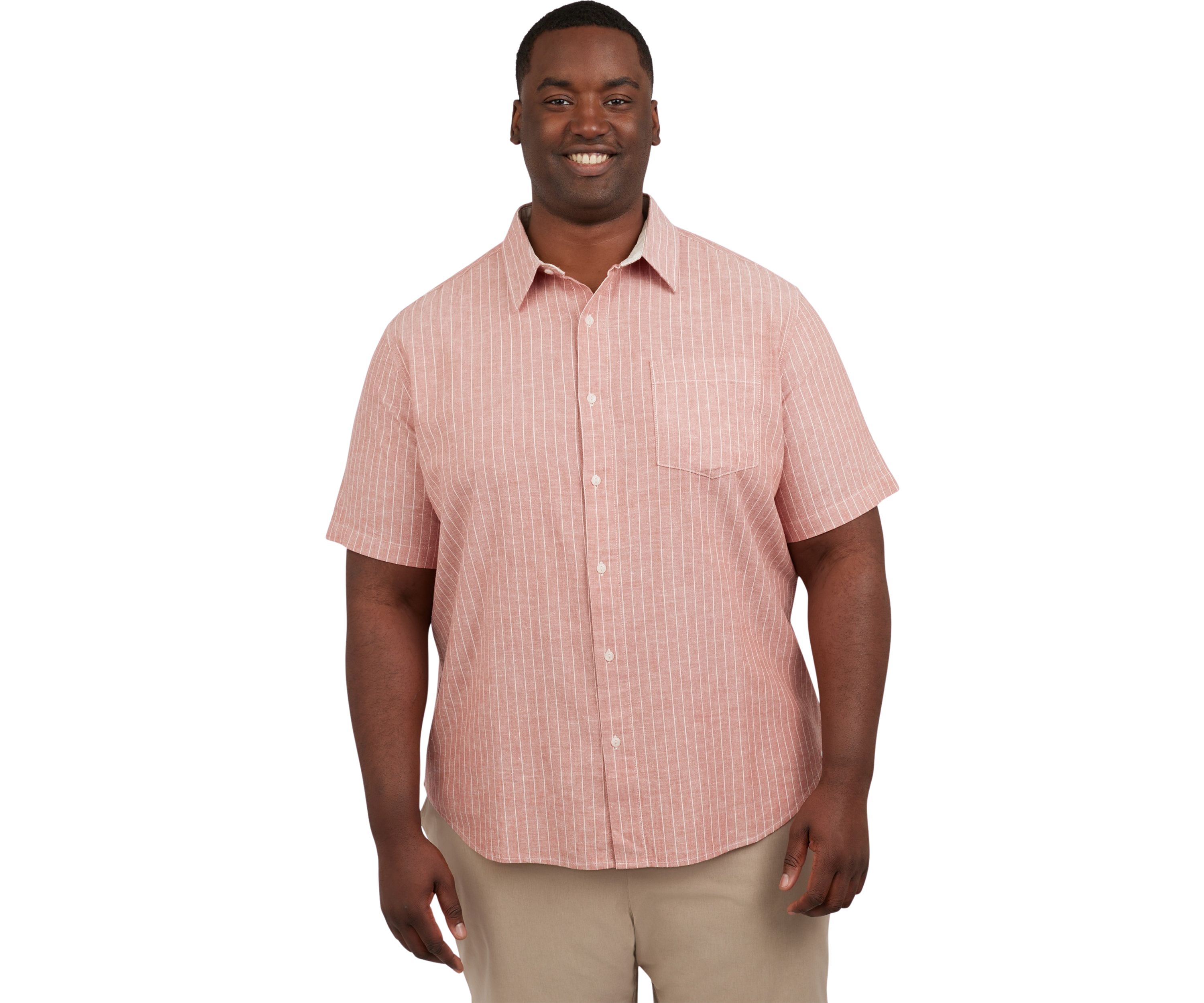 Big & Tall Stripe Linen Blend Woven Shirt 