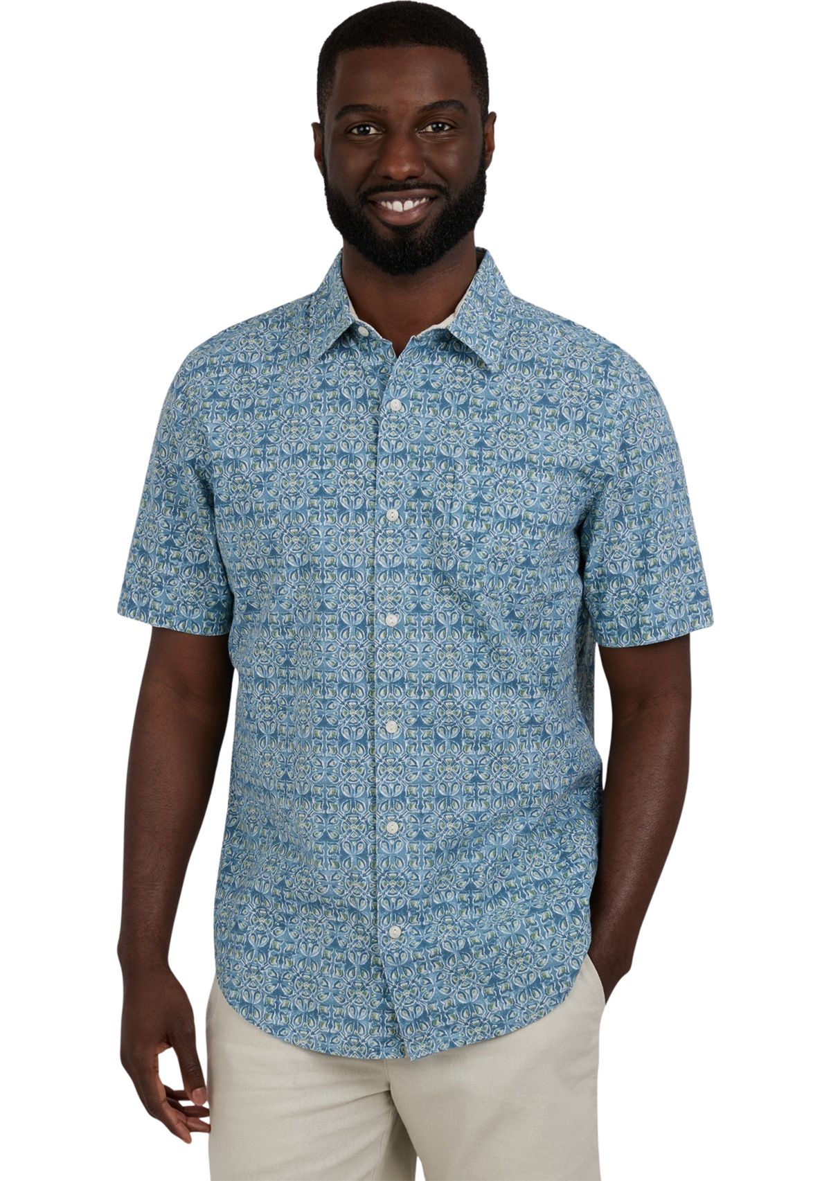 Short Sleeve Print Linen Shirt