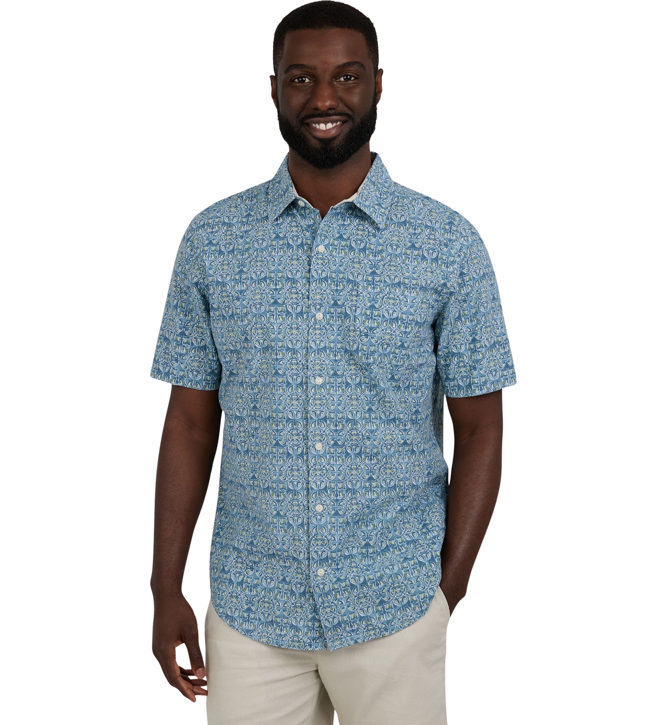 Short Sleeve Print Linen Shirt