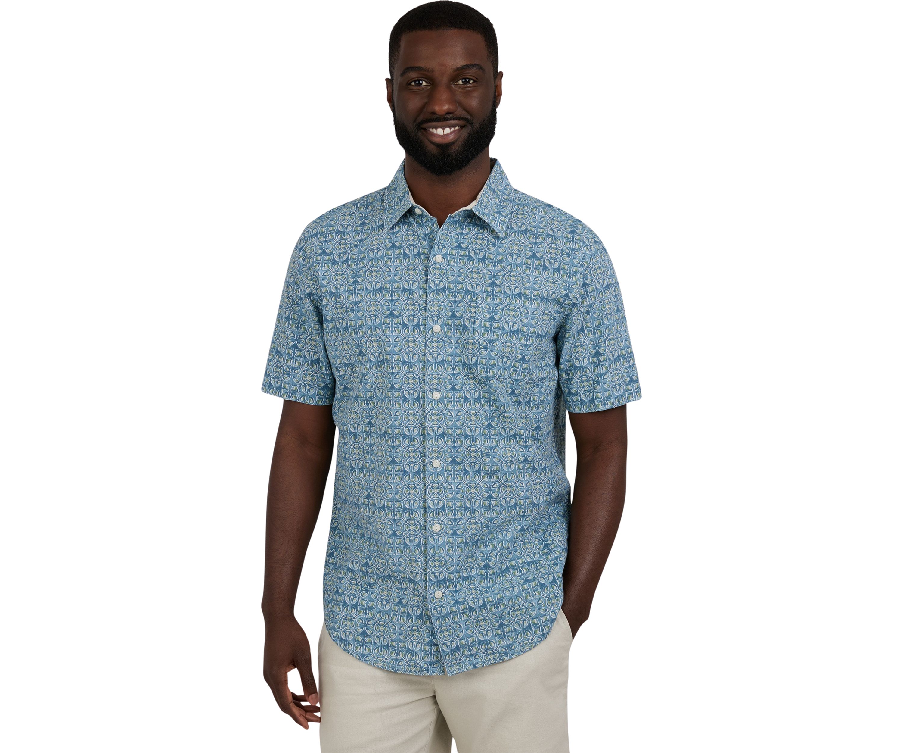 Short Sleeve Print Linen Shiry
